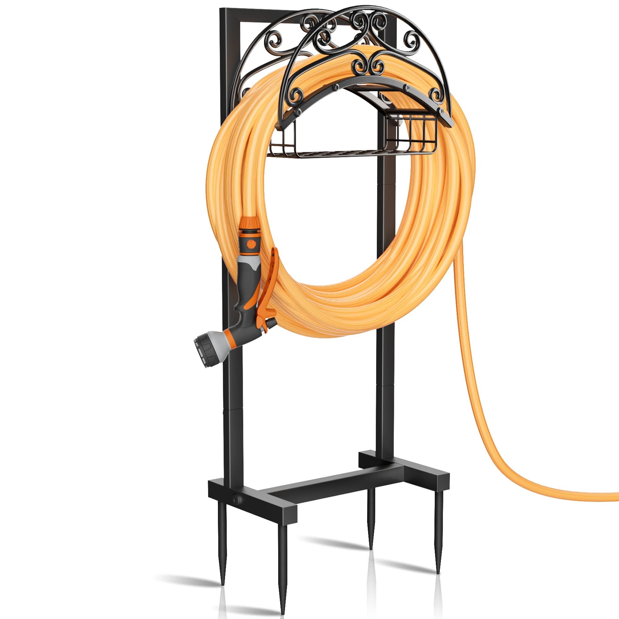 Gayuteay Garden Hose Holder - Upgraded Water Hose Holder Holds 151-feet Hose, Heavy Duty Metal Hose Stand Sturdy Freestanding Hose Hanger, Detachable Garden Hose Storage Rack for Outside Yard Lawn