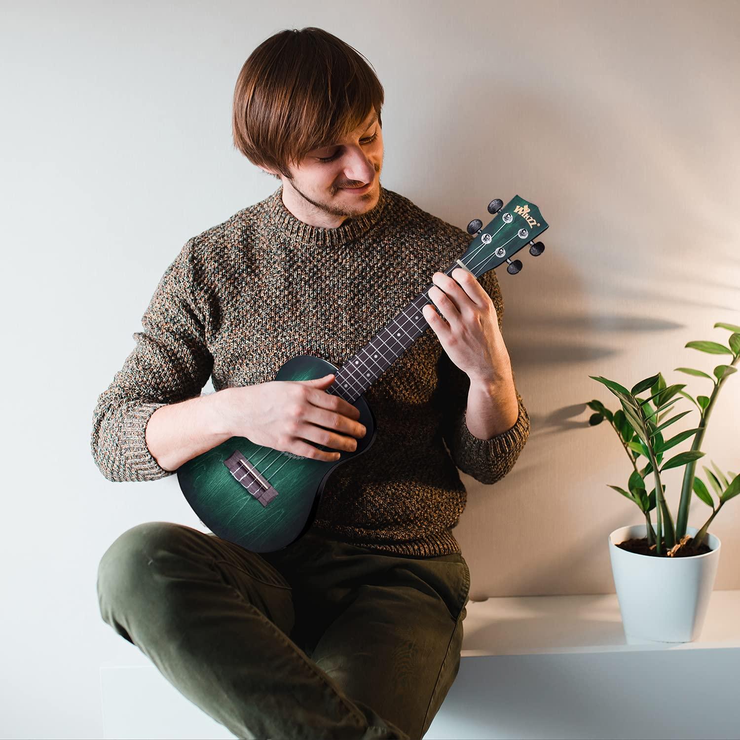 WINZZ HAND RUBBED Series - Concert Ukulele Vintage Hawaiian Uke with Online Lessons, Bag, Tuner, Strap, Extra Strings, Fingerboard Sticker, 23 Inches, Dark Hunter Green - Image 2
