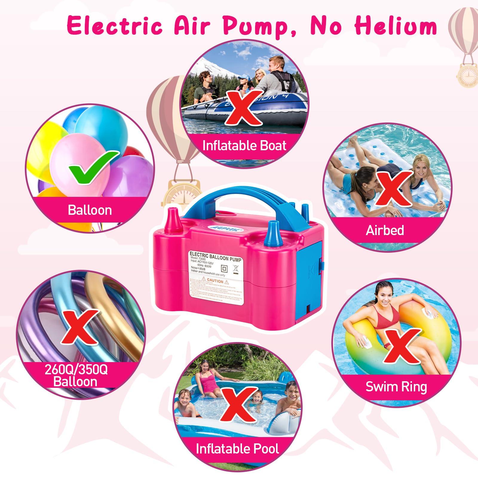 AGPTEK Electric Air Balloon Pump, 110V 600W Rose Red Portable Dual Nozzle Inflator/Blower for Party Decoration - Image 3