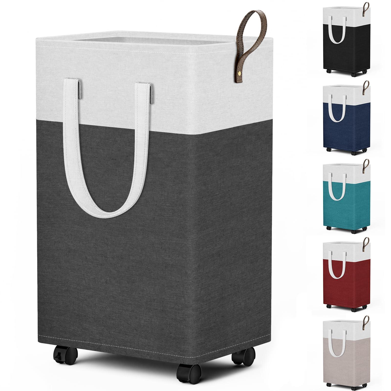 HomeHacks 75L Large - Capacity Rolling Laundry Basket, Laundry Hamper with 4 Smooth Wheels, Collapsible Waterproof Clothes Basket, Freestanding Hamper with Handles for Bedroom/Dorm/Laundry Room (Gray)