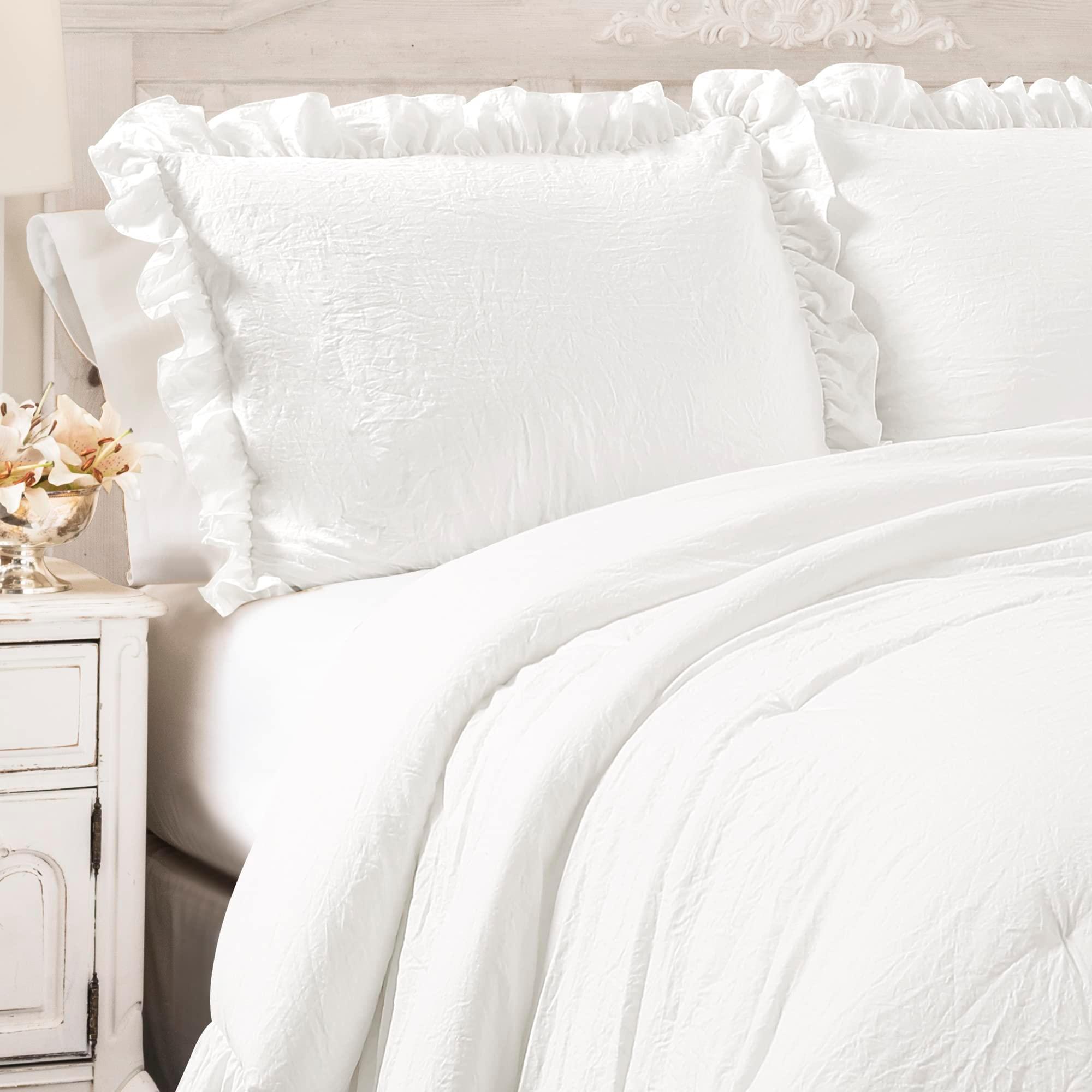 Lush Decor Reyna Ruffle Comforter Set - 3 Piece Full/Queen Size Ruffle Comforter Set - Elegance for Bedroom - Full/Queen, Pure White - Image 2