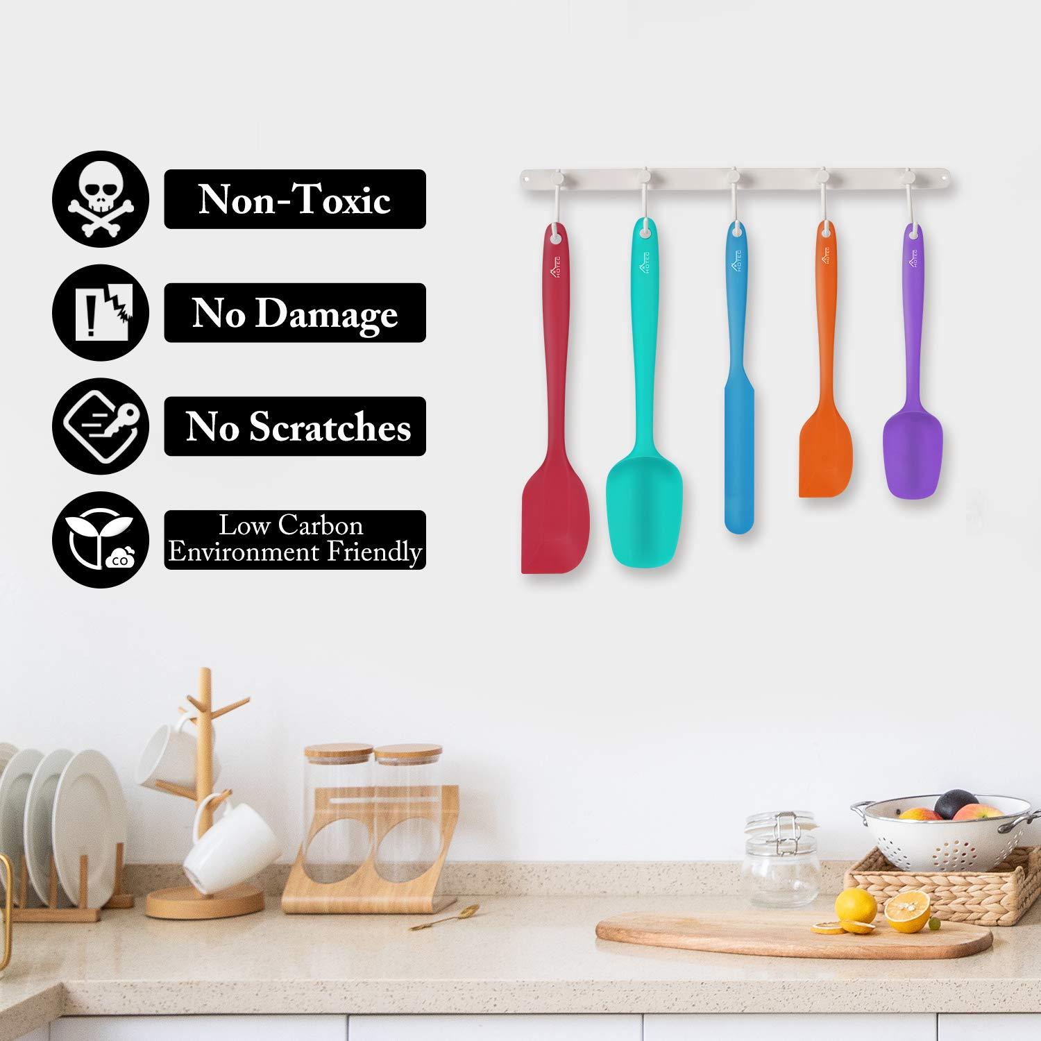 HOTEC Heat Resistant 600℉ Food Grade Silicone Rubber Spatula Set for Baking, Cooking, and Mixing Non Stick Dishwasher Safe BPA-Free Multicolor Set of 5 - Image 5