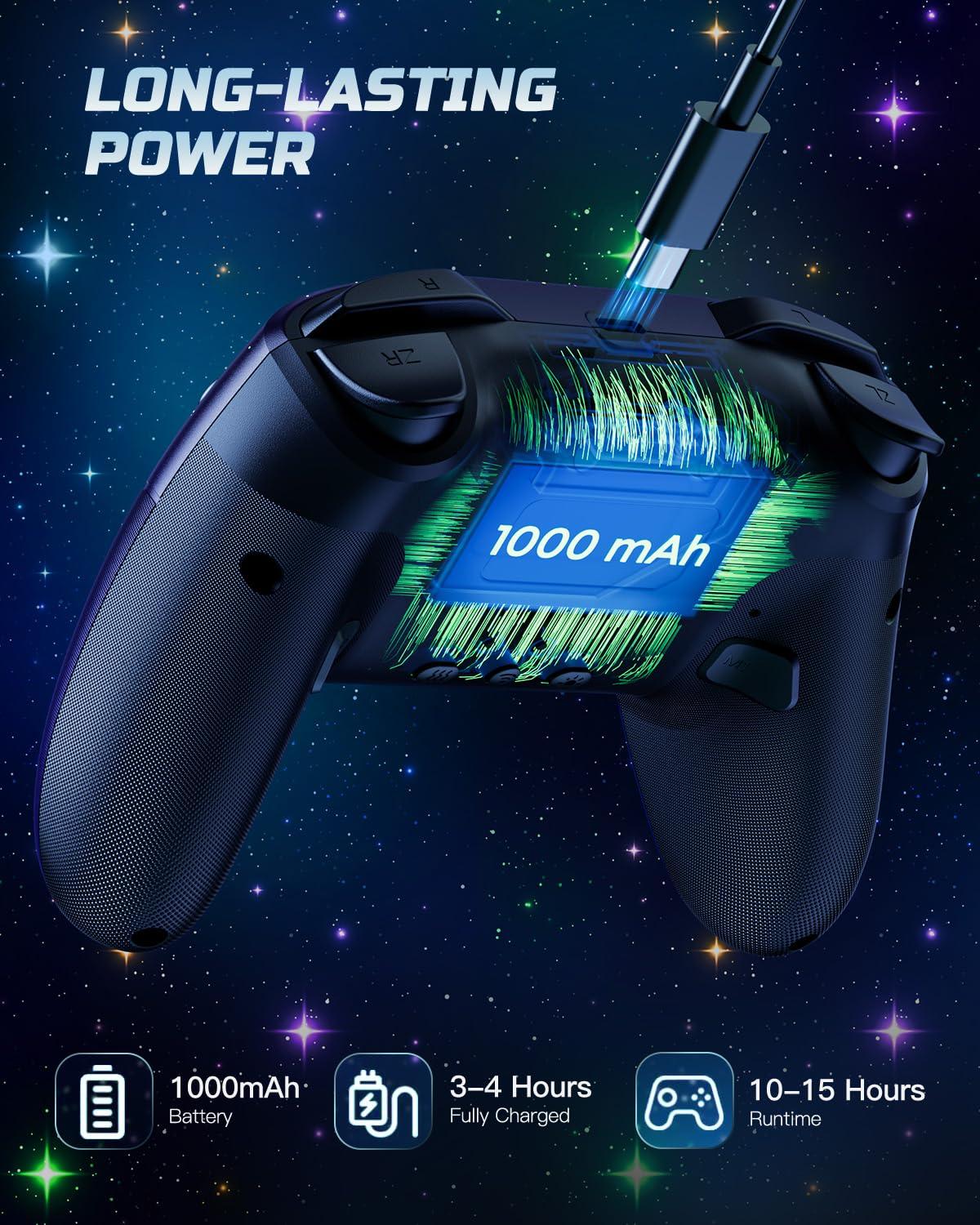 VOYEE Switch Controller, LED Star Wireless Pro Controllers Compatible with Lite/OLED, Multi-Platform Windows PC with 9 Colors Colorful RGB Lights/Programmable/Vibration/Turbo/Wakeup - Image 7