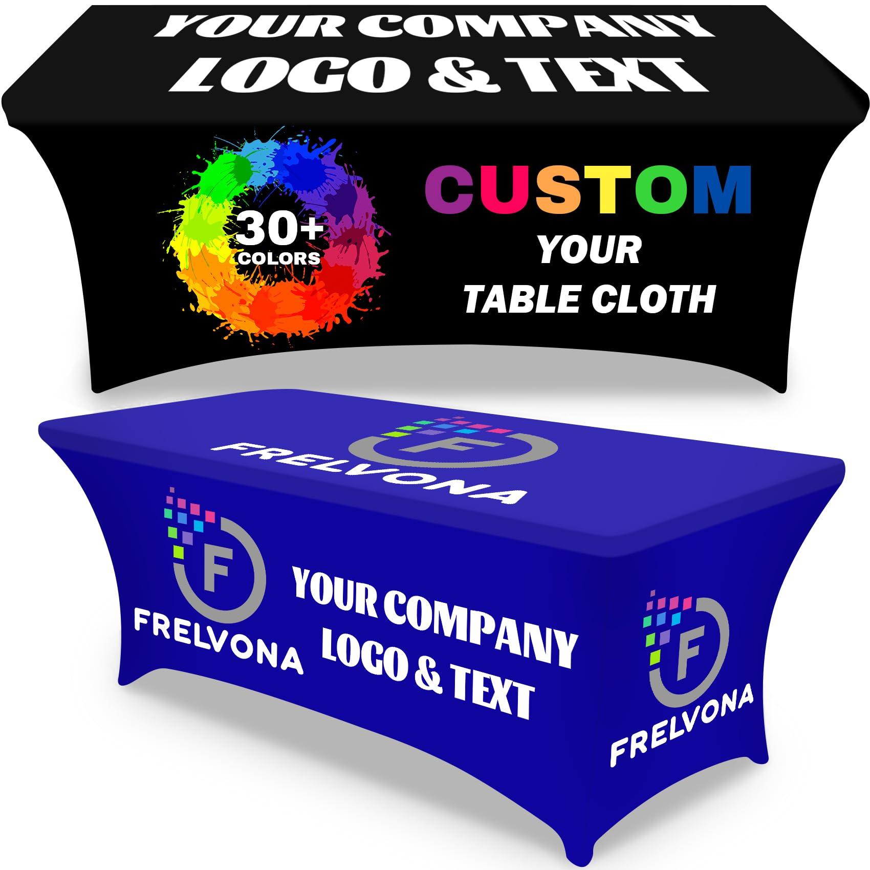 Custom Table Cloth with Business Logo Rectangle 6FT 114" x 79" Spandex Customized Table Cover Stretch Tablecloth with Text Image Photo Sign Personalized Table Runner for Tradeshow Events, Fitted Style