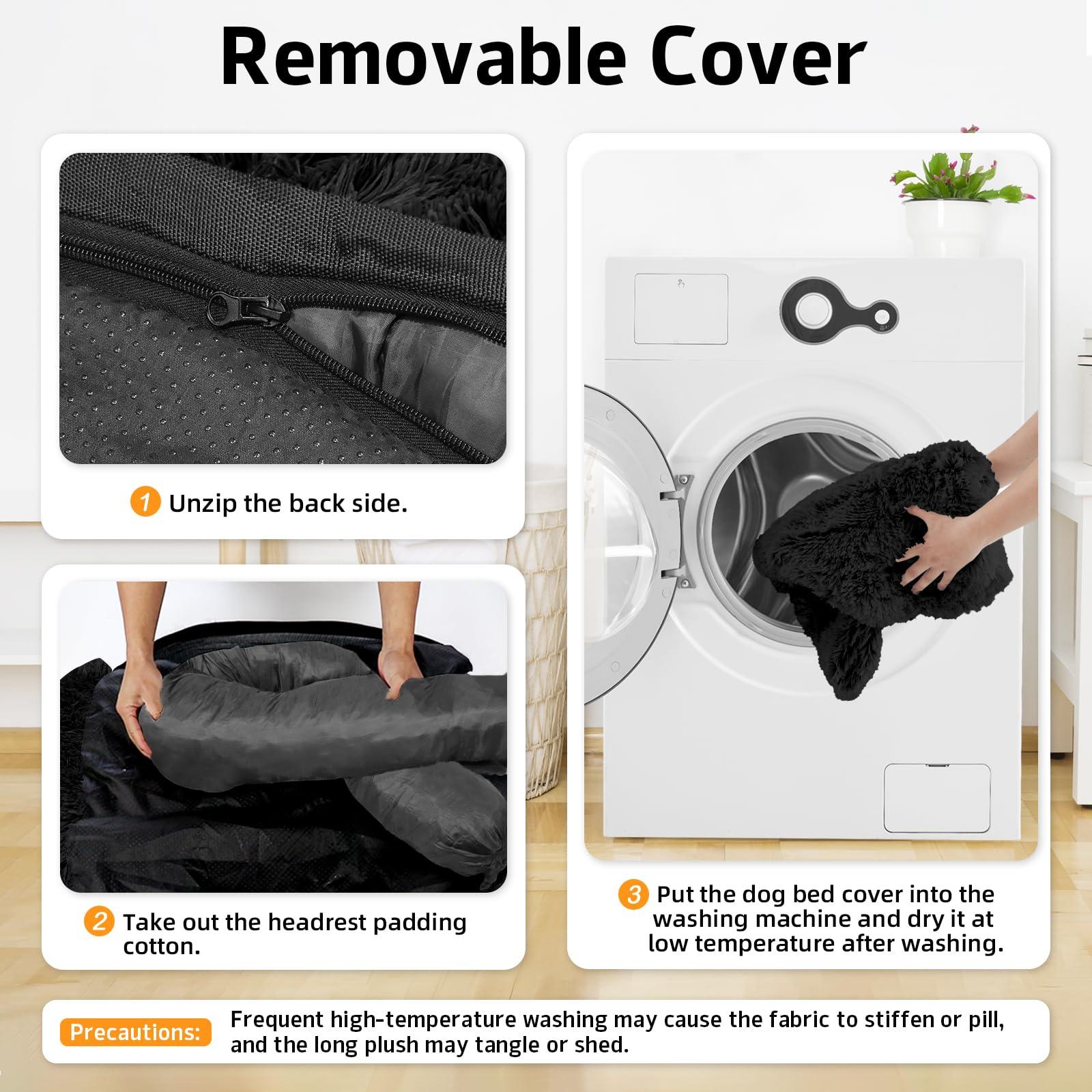 GGIB Calming Dog Bed Fluffy Plush Dog Mat for Furniture Protector with Removable Washable Cover for Large Medium Small Dogs and Cats (Large, Black) - Image 4