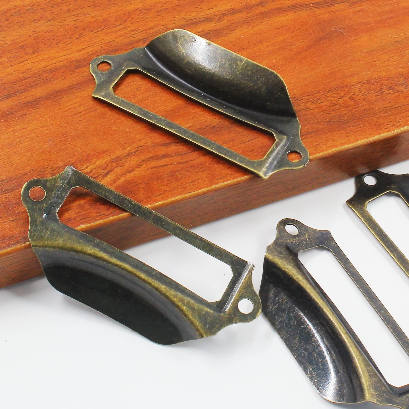 Auvotuis 30Pcs Antique Bronze Frame Tag Label Holder Office Library File Drawer Tag, Metal Vintage Cabinet Label Card Pull Handles with Screws for Furniture - Image 5