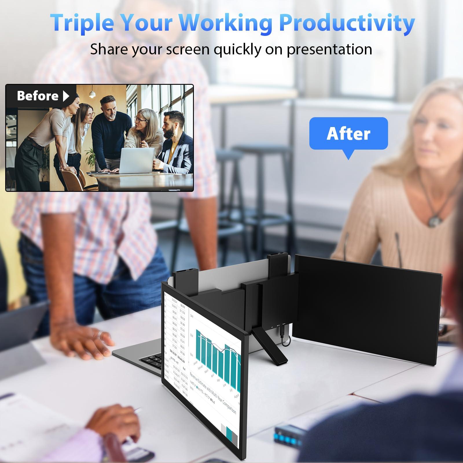 HotYeah Triple Laptop Screen Extender, 14'' Dual Portable Extended Monitor (Windows & MacBook), Plug & Play, 1080P USB-C Travel Display w/Kickstand, Tri Screen Monitor for 14-16'' Laptop - Image 7