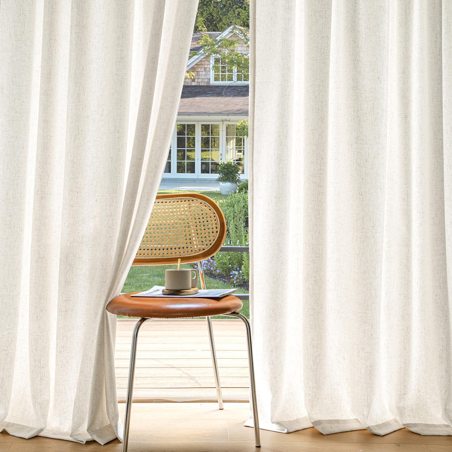 MIULEE Non-See-Through Privacy Linen Curtains 2 Panels, Light Filtering Window Curtains Farmhouse Textured Back Tab Semi Sheer Drapes for Bedroom Living Room, 52 x 90 Inches Long, Natural White