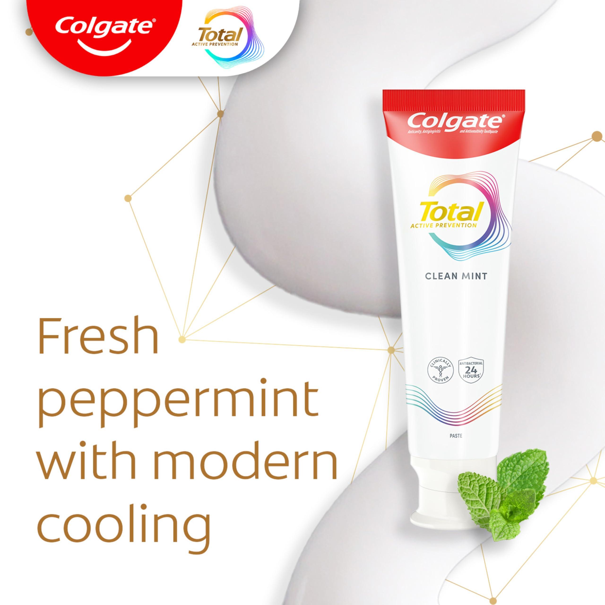 Colgate Total Clean Mint Toothpaste, 10 Benefits, No Trade-Offs, Freshens Breath, Whitens Teeth and Provides Sensitivity Relief, Clean Mint Flavor, 4 Pack, 5.1 Oz Tubes - Image 8