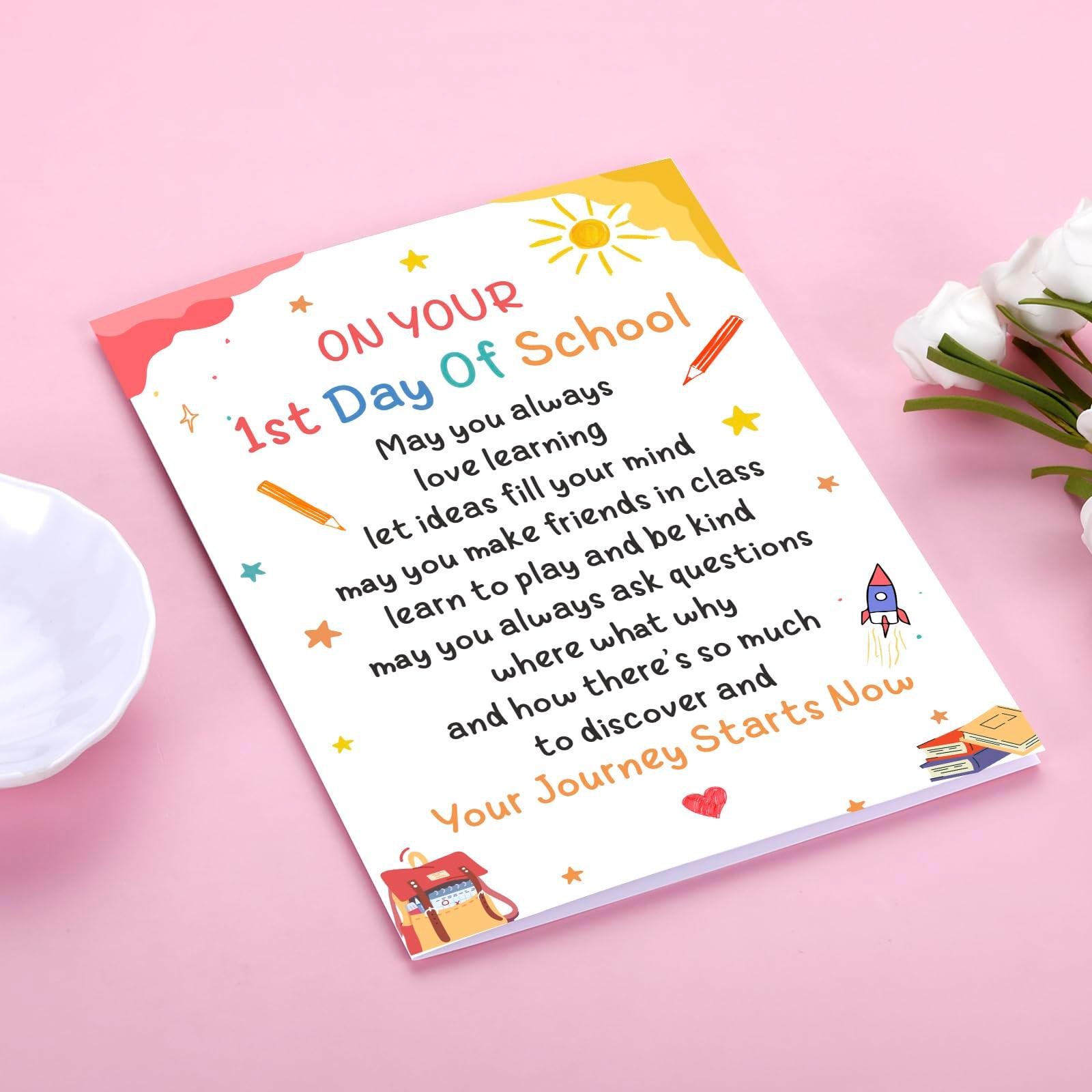 XPENMULBOJA First Day for School card for Kids First Day of Kindergarten Preschool Supplies 1st Grade School Back to School Stuff Gift for Girl Boy Daughter Son 1st Grade & preschool supplies - Image 6
