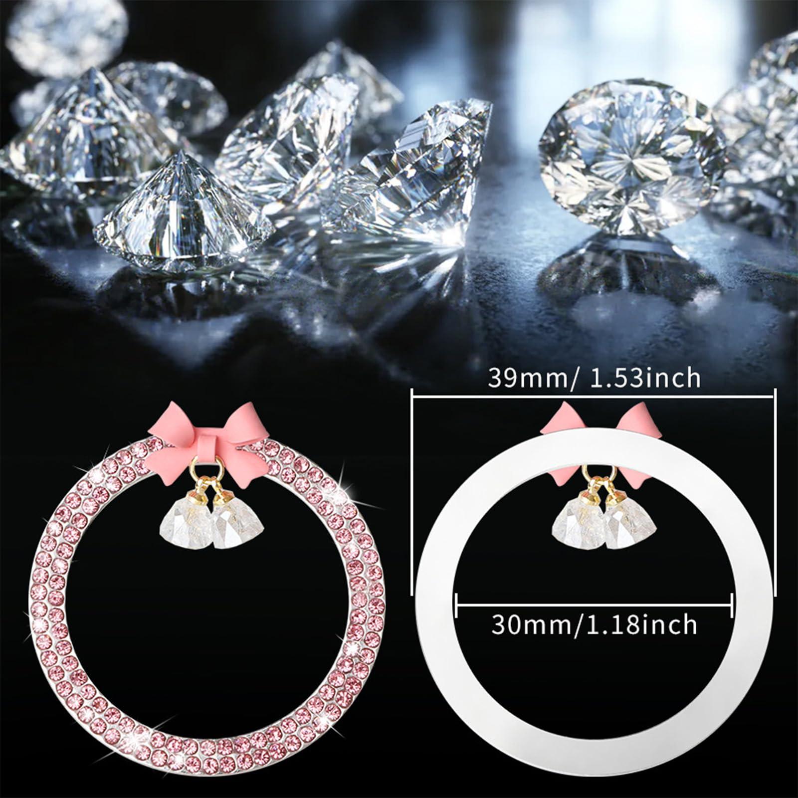 Pink Car Start Button Cover Sticker, Pink Bow Crystal Bell Start Decals, Key Ignition Knob Bling Ring, Automotive Interior Accessories Decoration for Women Girl - Image 2