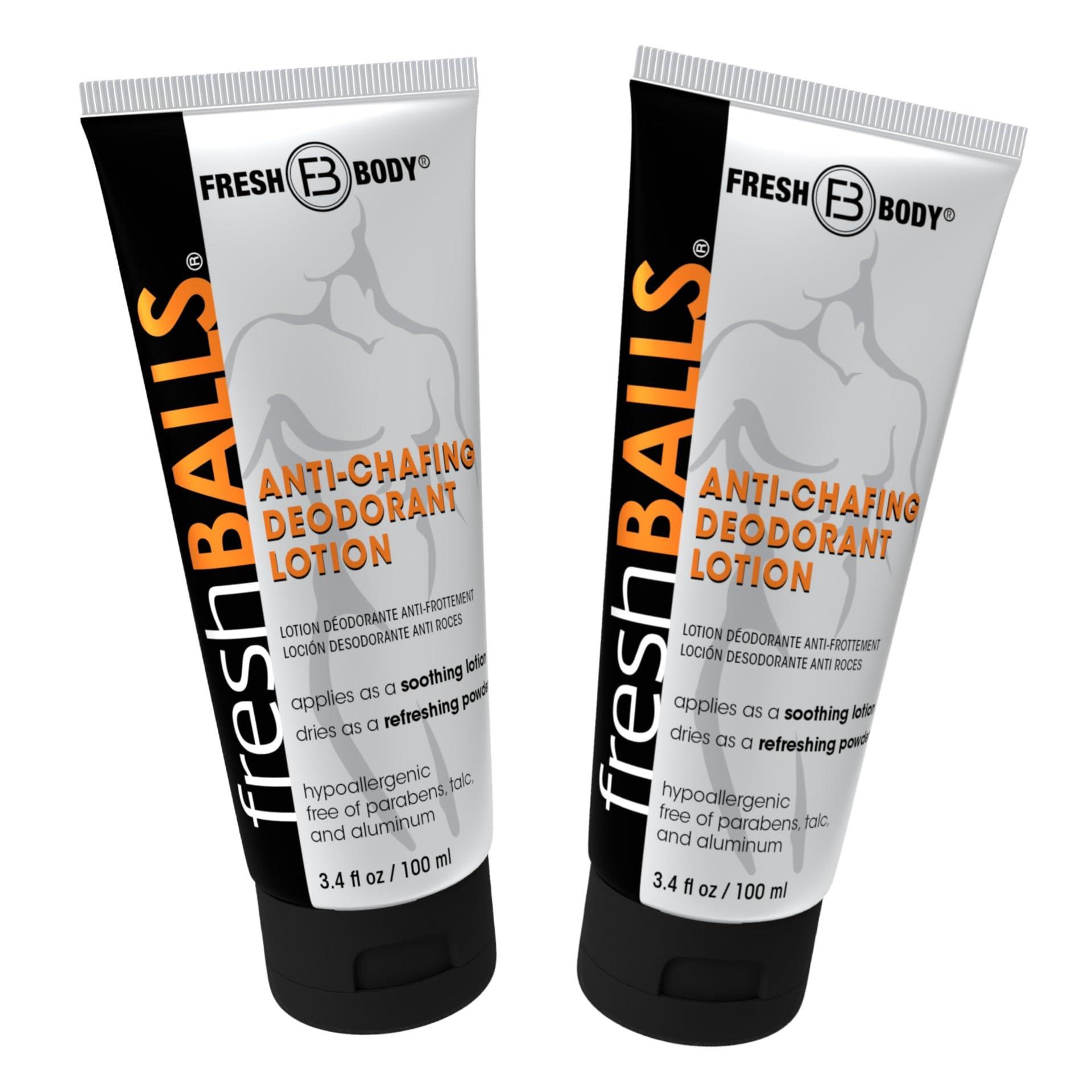 Fresh BALLS Cream | Anti-Chafing Comfort Men's Soothing Lotion to Powder Ball Deodorant and Hygiene for Groin Area, 3.4 fl oz (Pack of 2)