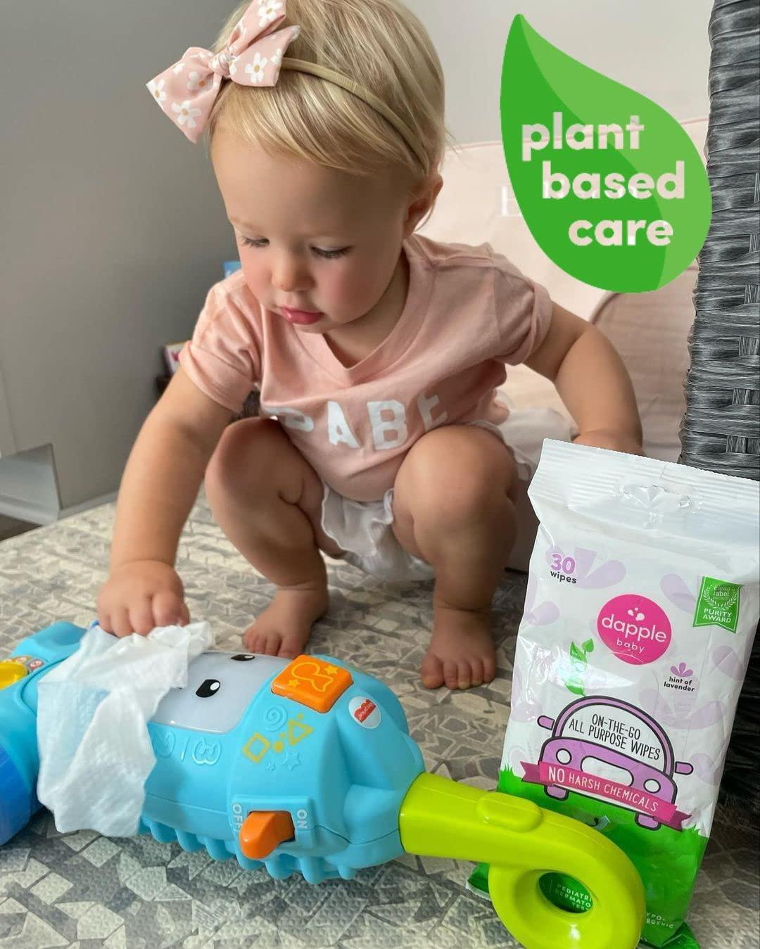 All Purpose Wipes by Dapple Baby, Hypoallergenic & Powered by Plants Cleaning Wipes, Hint of Lavender 30 Count (Pack of 4) - Image 2