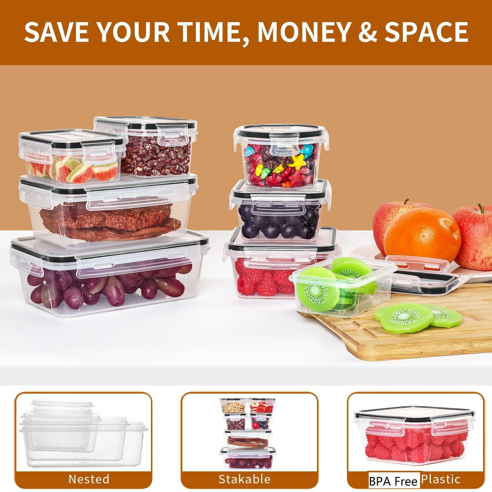 PRAKI 48 Pack Food Storage Containers with Airtight Lids (24 Containers & 24 Lids), Kitchen storage containers for Pantry Organizers and Storage, Meal Prep Container with Labels & Marker - Image 5