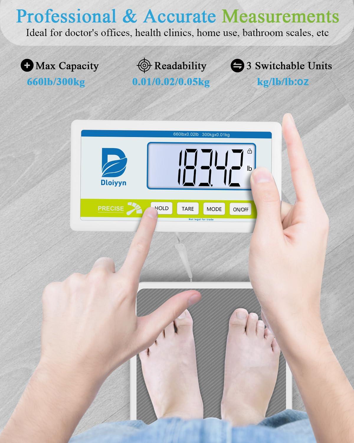 Medical Scale for Body Weight with Digital Display, 660 lb Limit, High Accuracy Medical Grade Floor Scale, Heavy Duty, kg/oz/lb Settings, AC Adapter & Battery Included, Portable Home & Physician Scale - Image 3