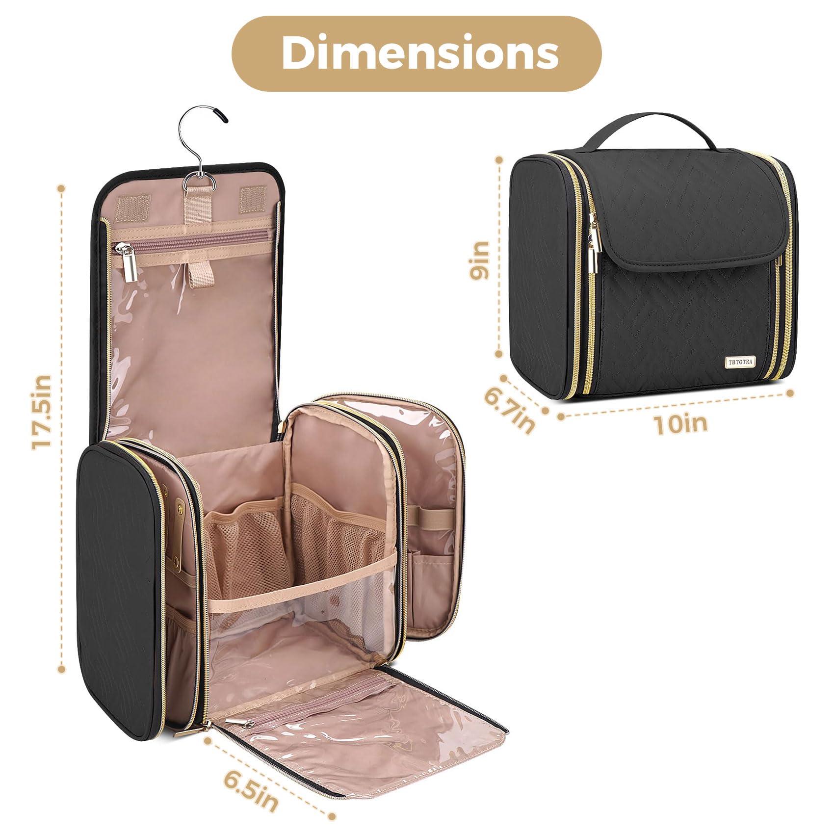TBTOTRA Hanging Toiletry Bag & Makeup Bag for Women with Jewelry Organizer - TSA Approved Large Capacity Travel Cosmetic Organizer, Waterproof Shower Essentials Case with Transparent Pockets, Black - Image 7