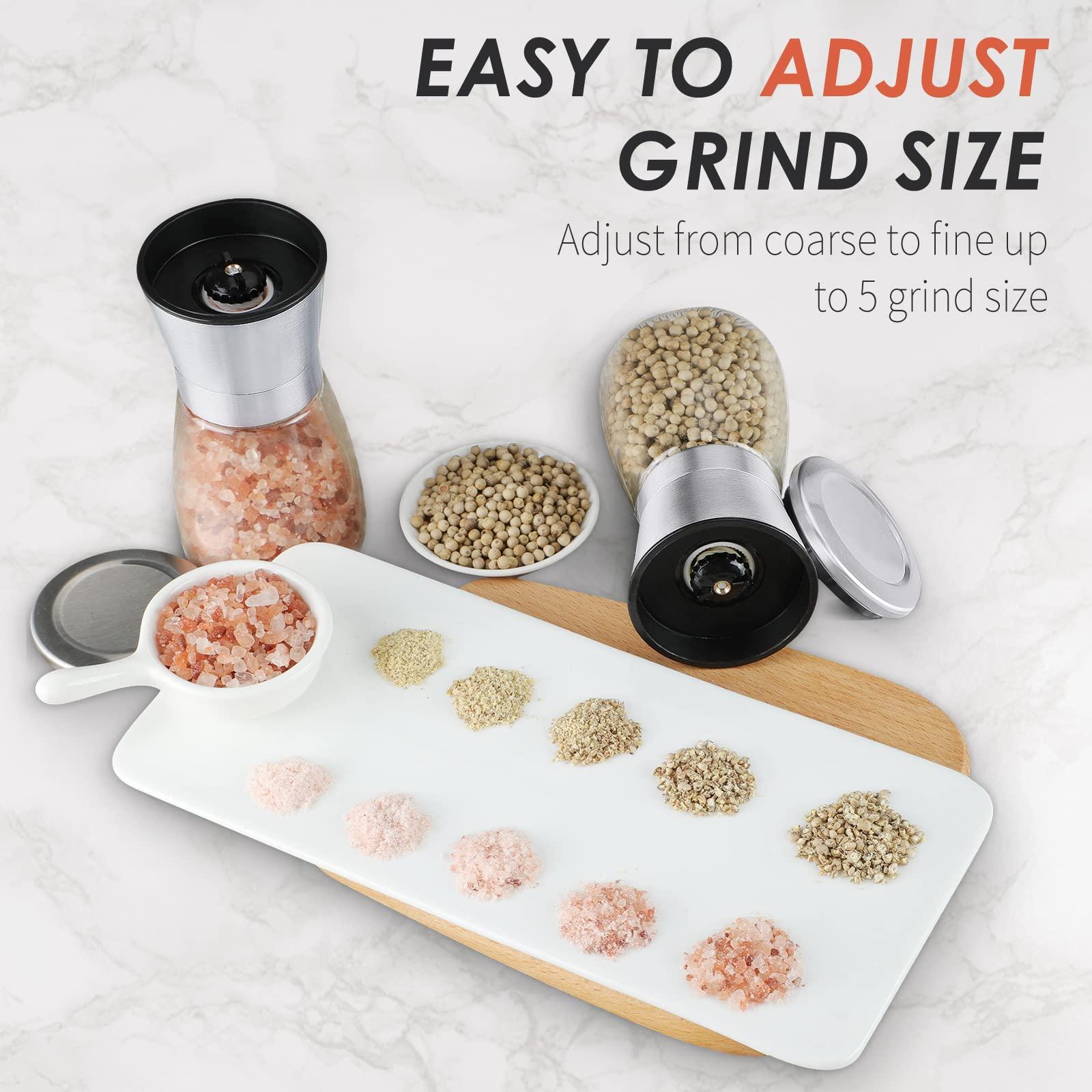 Ebaco Salt and Pepper Grinder Set - Refillable Grinder Adjustable Coarseness of Pepper Salt Spice Stainless Steel Mills Glass 6oz（2 Pack） - Image 4