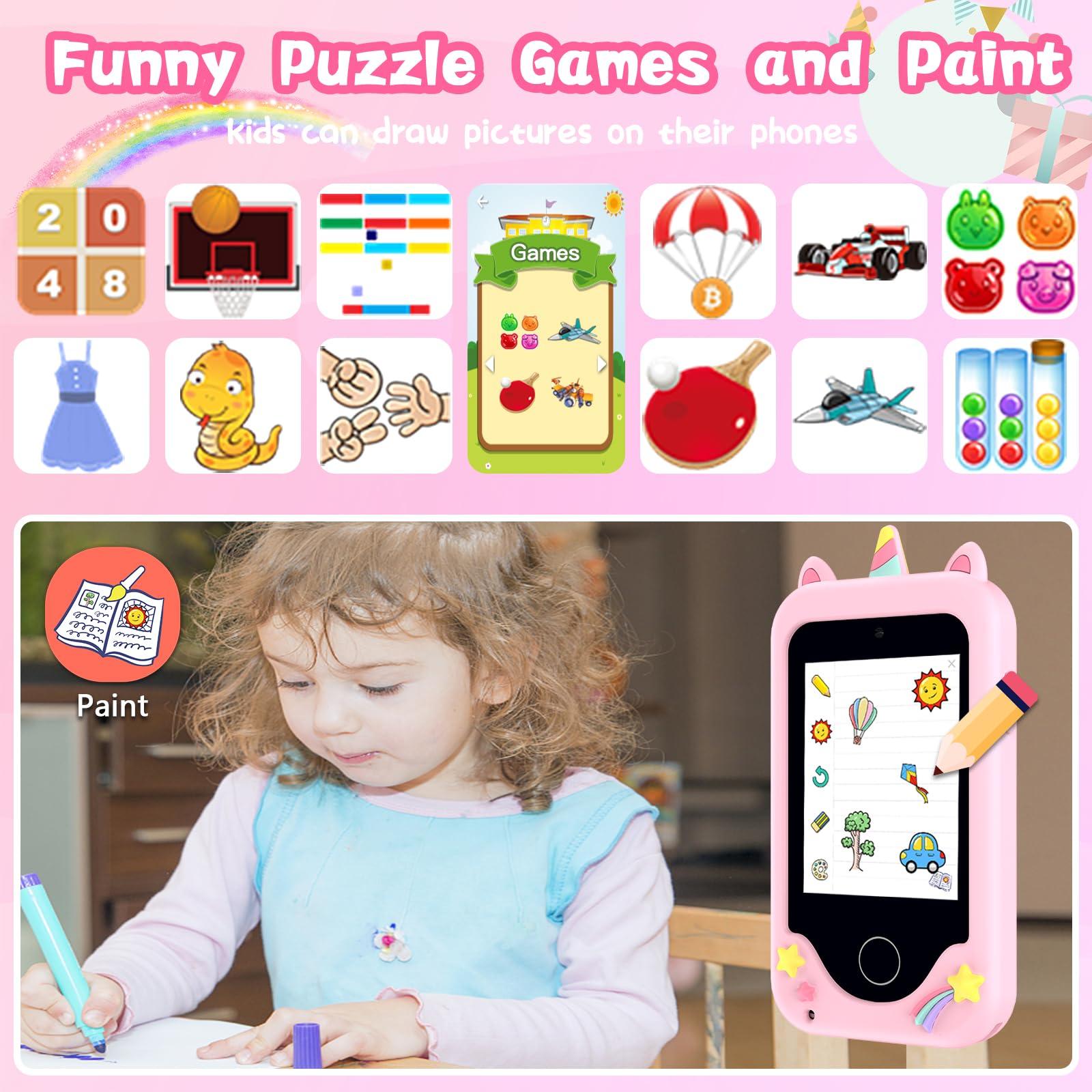Kids Smart Phone for Girls, Christmas Birthday Gifts for Girls Boys Age 3-10,Kids Gift Toys Cell Phone, Toddler Learning Play Toy Phone with Dual Camera, Game, Music Player - Image 3