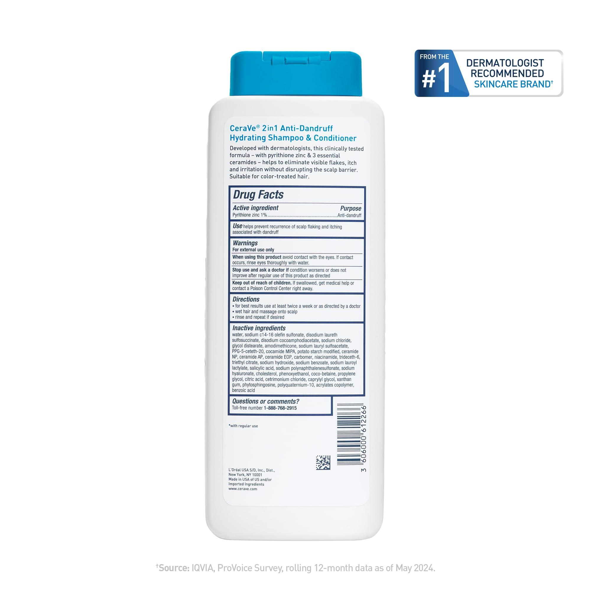 CeraVe 2 In 1 Hydrating Anti Dandruff Shampoo And Conditioner, 1% Pyrithione Zinc Dandruff Treatment, Color Safe & Sulfate Free Shampoo And Conditioner, Helps Eliminate Dandruff & Relieve Itchy Scalp - Image 12