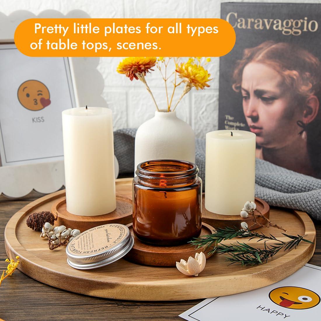 Wood Candle Holder Farmhouse Decor - HALE OTEIR Wooden Pillar Candles Tray for Pillar Floating Candles Set of 4 Round Wooden Plate Pedestal Stand for Coffee Table for Christmas Decor - Image 5