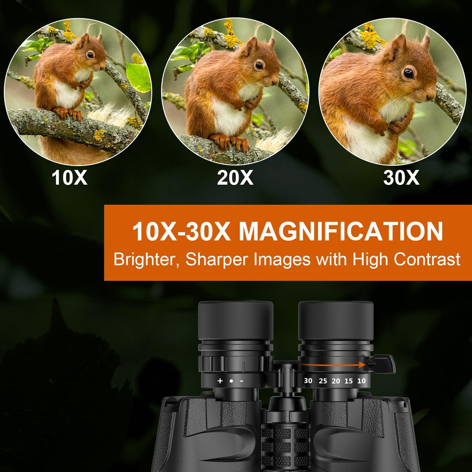 10-30×50 HD Zoom Binoculars for Adults with Upgraded Phone Adapter, Tripod and Tripod Adapter,Clear Low Light Vision at Night Waterproof High Powered Binocular for Bird Watching Travel - Image 3