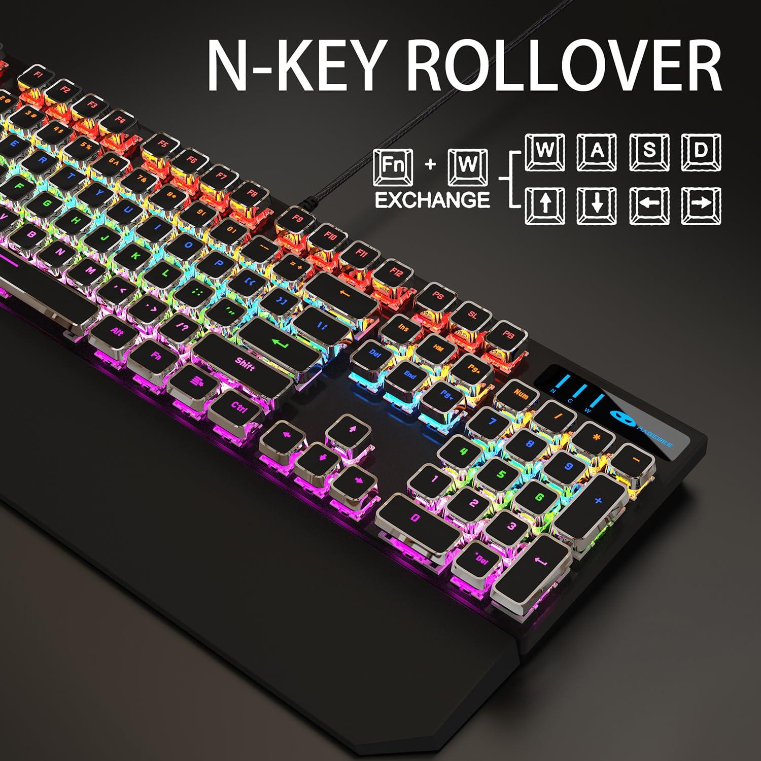 Camiysn Typewriter Style Mechanical Gaming Keyboard, Black Retro Punk Gaming Keyboard with RGB Backlit, 104 Keys Blue Switch Wired Cute Keyboards, Unique Square Keycaps for Windows/Mac/PC - Image 2