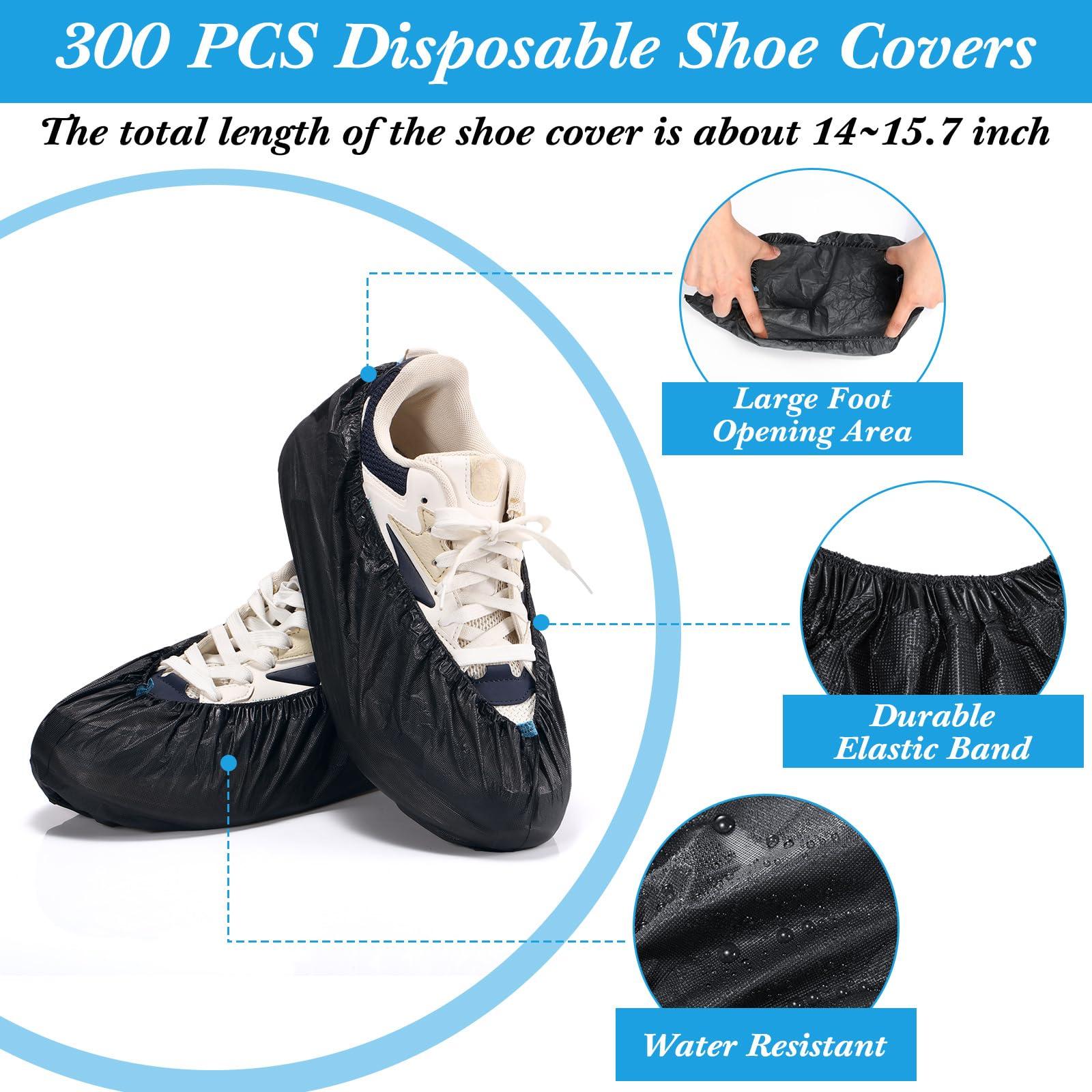 Unittype 300 Pcs Disposable Waterproof Shoe Covers with 1 Pcs Indoor Foldable Storage Bins Box Welcome Please Remove or Cover Shoes Sign for Open House Supplies(Black,5.9 x 15.7 Inches) - Image 3