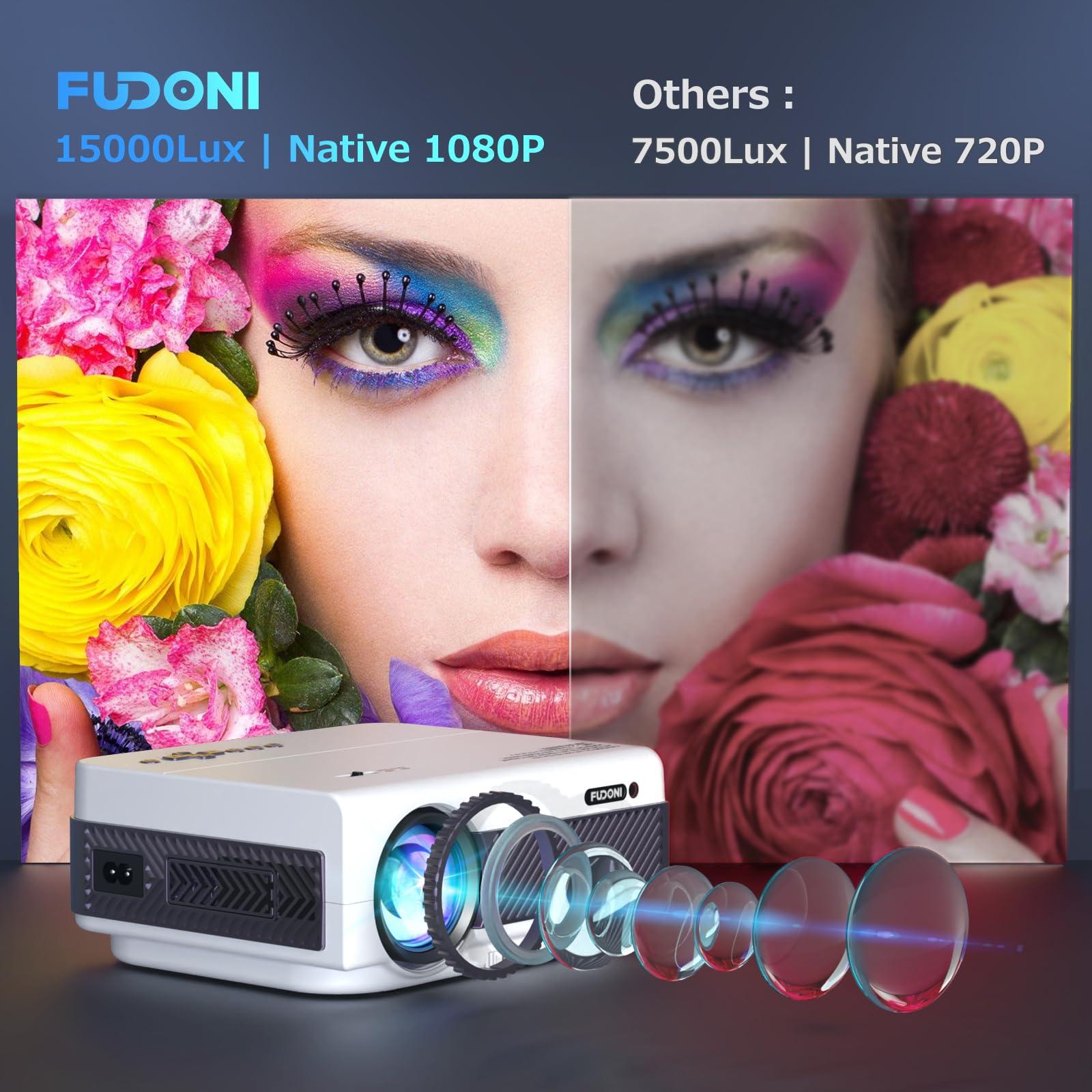 Projector with WiFi and Bluetooth, FUDONI 5G WiFi Native 1080P Outdoor Projector 15000L Support 4K, Portable Movie Projector with Keystone & Zoom, for iOS/Android/Laptop/TV Stick/HDMI/USB/VGA/TF - Image 4