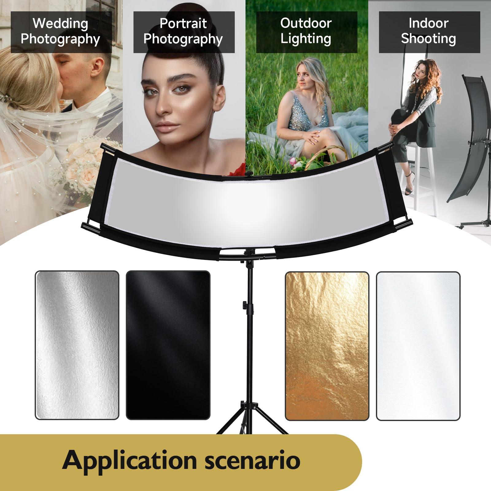 Clamshell Light Reflector/Diffuser with Carrying Case,40"X20" (4 Color in 1) Arclight Curved Eyelighter Lighting Diffuser for Photography Portrait Studio Video Shooting,Black/White/Gold/Silver - Image 7
