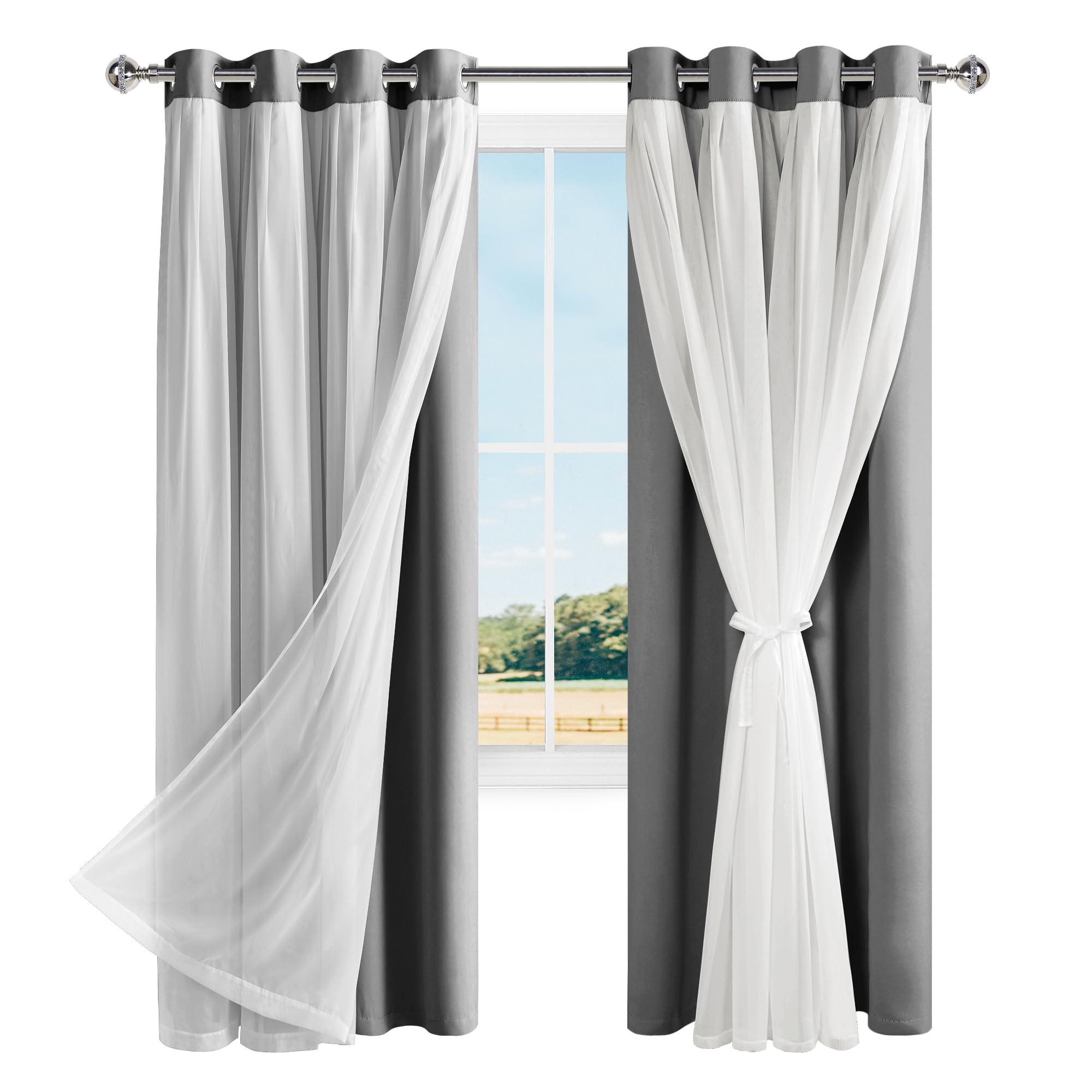 Hiasan Grey Blackout Curtains with Sheer Overlay, Grommet Thermal Insulated Privacy Mix & Match Double Layer Room Darkneing Curtains for Bedroom, Living Room, 2 Window Panels with Tiebacks, 52W X 84L - Image 7