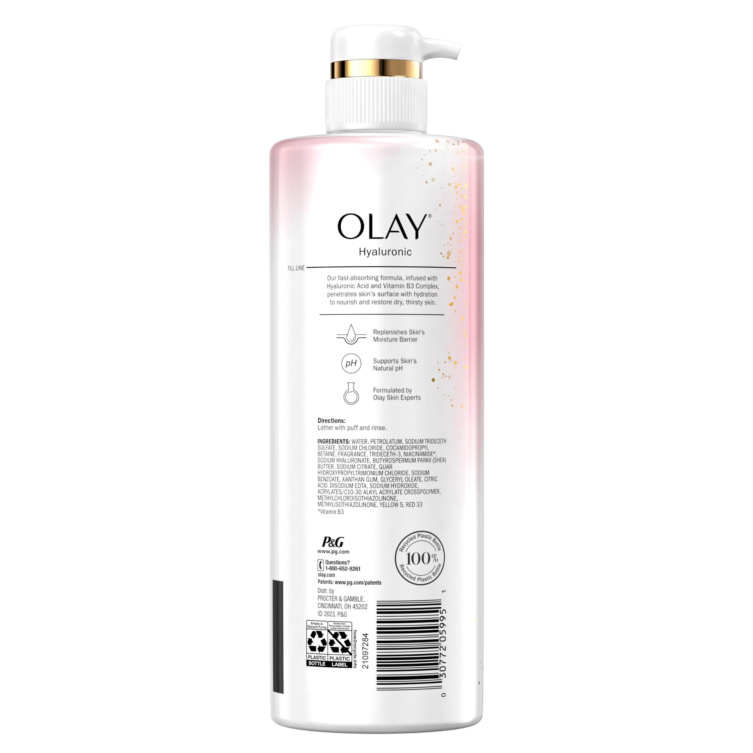 Olay Body Wash for Women, Intensely Hydrating, Hyaluronic Acid Serum Complex, Renews Moisture, Free of Parabens & Phthalates, Vitamin B3 Lameller Technology, For All Skin Types, 20 fl oz (Pack of 4) - Image 11