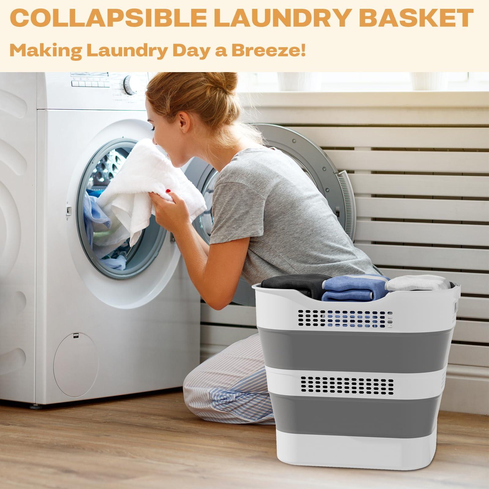 OOAMBB 43L+43L Collapsible Laundry Baskets plastic, Pop Up Laundry hamper/Storage Container, Foldable Laundry Basket with Handles, Durable,Space Saver (Grey, 2 Packs) - Image 4
