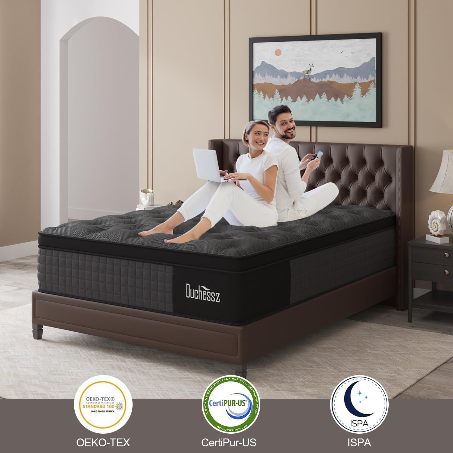 Duchessz King Mattress, 14 Inch Hybrid Mattresses Black with Gel Memory Foam and Individually Pocket Innerspring Euro Top Medium Firm for Motion Isolation, Edge Support, 100 Night Trial - Image 8