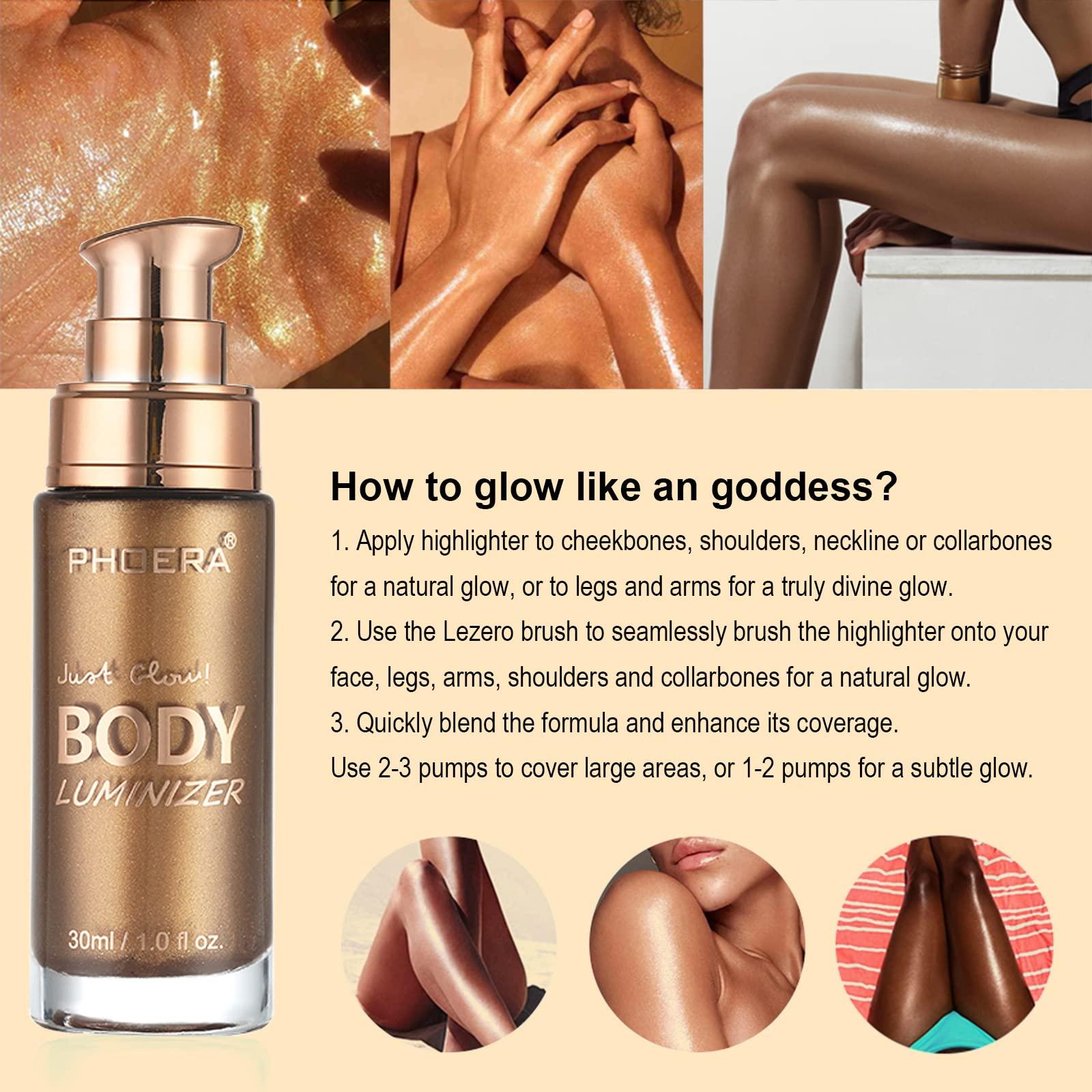 Body Shimmer Oil, Waterproof Long Lasting Moisturizing Body Luminizer Glow For Face , Liquid Illuminator Highlighter 1oz/Jars, Makeup Brush Include (Glistening Bronze #03) - Image 4