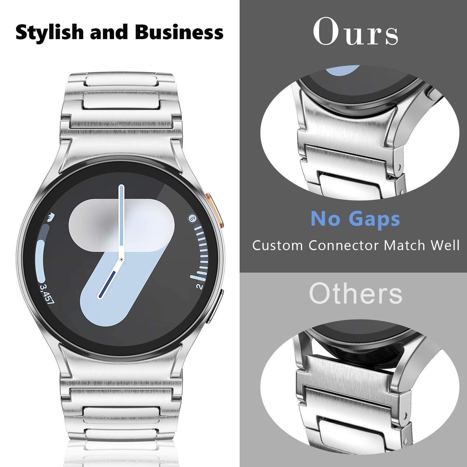 No Gap Stainless Steel Bands Compatible with Samsung Galaxy Watch Band 7/6/5/4/FE 44mm 40mm,Watch 6 Classic Band 47mm 43mm,Watch 5 Pro 45mm,Watch 4 Classic 46mm 42mm, 20mm Metal Strap for Men Women - Image 2