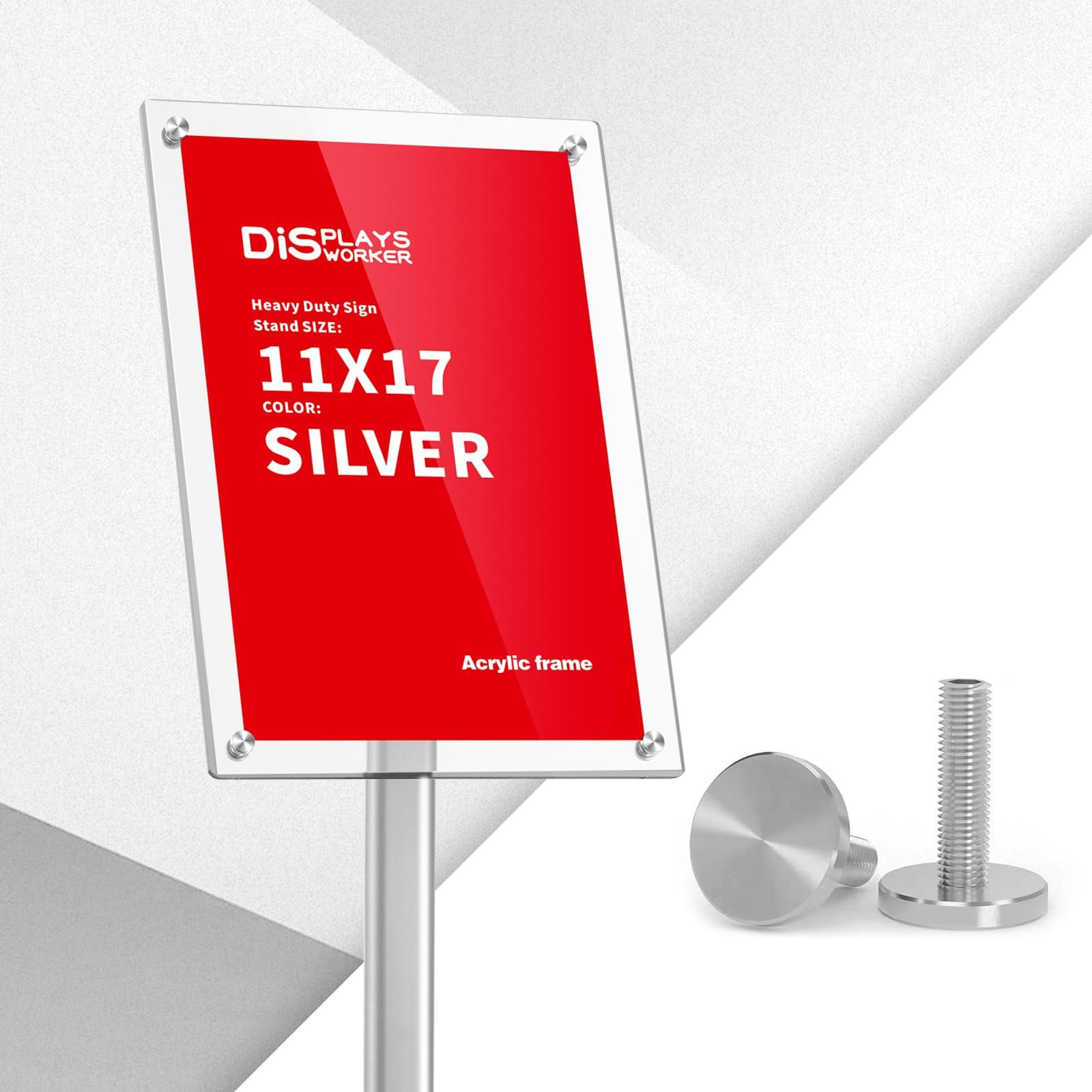 DISPLAYSWORKER Adjustable Heavy Duty Pedestal Acrylic Sign holder floor Stand,sign stand poster stand ,Standing Floor for 11 x 17 inch,Silver (silver, acrylic frame 11-x-17-inch) - Image 3