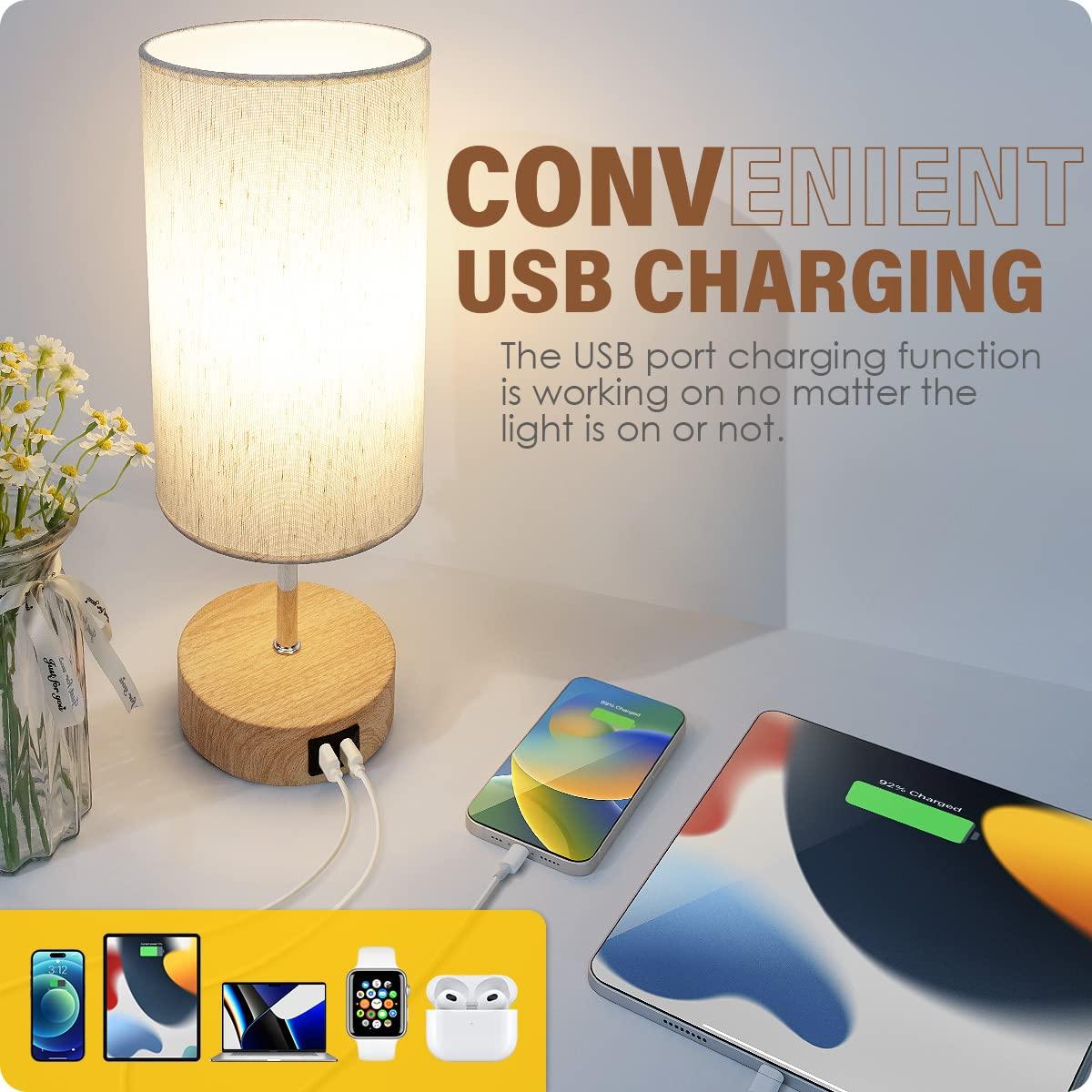 Yarra-Decor Bedside Lamp with USB A+C Charging Ports & AC Outlet Touch Control Table Lamp for Bedroom 3 Way Dimmable Nightstand Lamp with Fabric Shade for Home Office, Dorm(Bulb Included) - Image 4