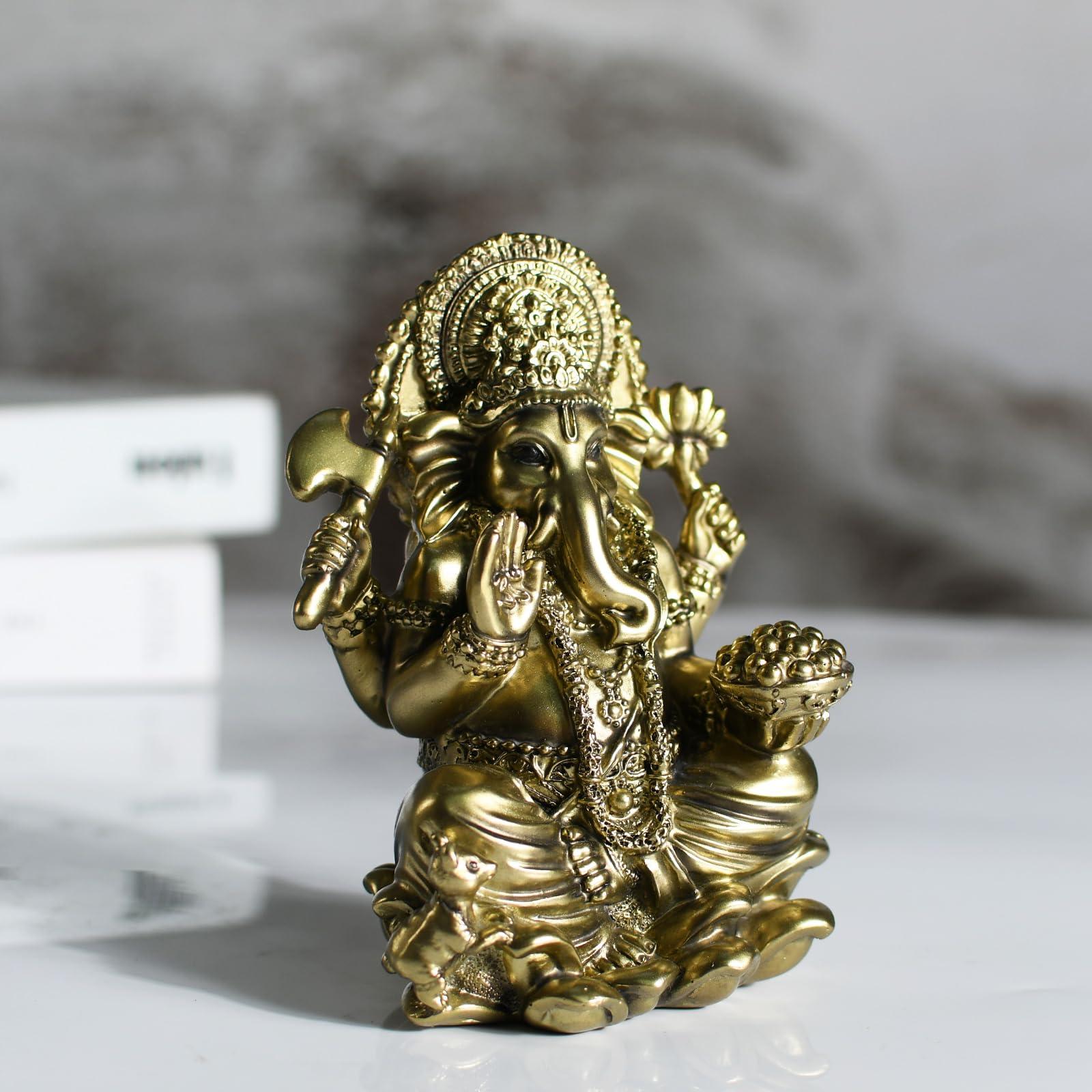 Ganesha Statue Hindu God Resin Figurine - Hand Painted Indian Elephant Deity Sculpture for Home Altar, Office Desk Decor - 6" Ganesh Idol for Diwali Gifts Meditation Yoga Room Altar Decoration - Image 5