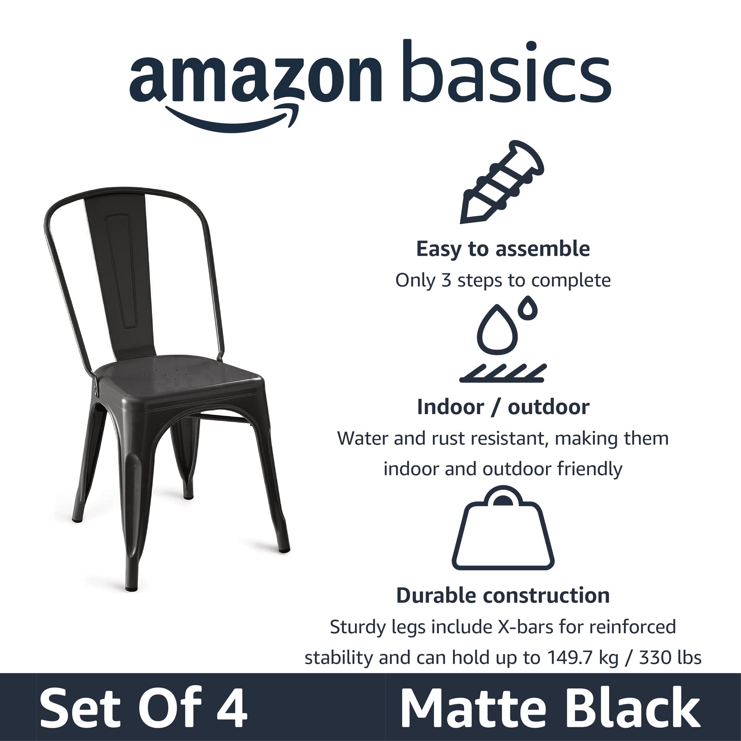 Amazon Basics Metal Dining Chairs, Matte Black, 1 Count (Pack of 4) - Image 4
