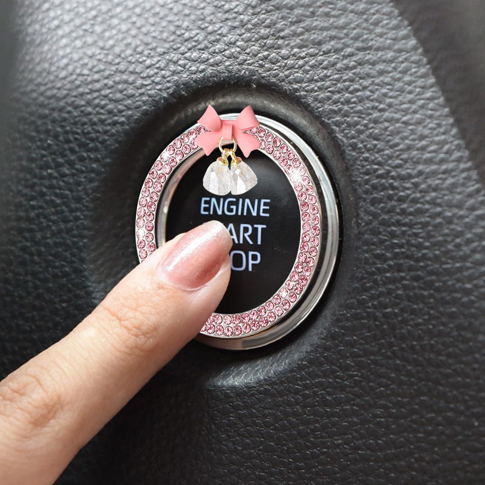 Pink Car Start Button Cover Sticker, Pink Bow Crystal Bell Start Decals, Key Ignition Knob Bling Ring, Automotive Interior Accessories Decoration for Women Girl - Image 7