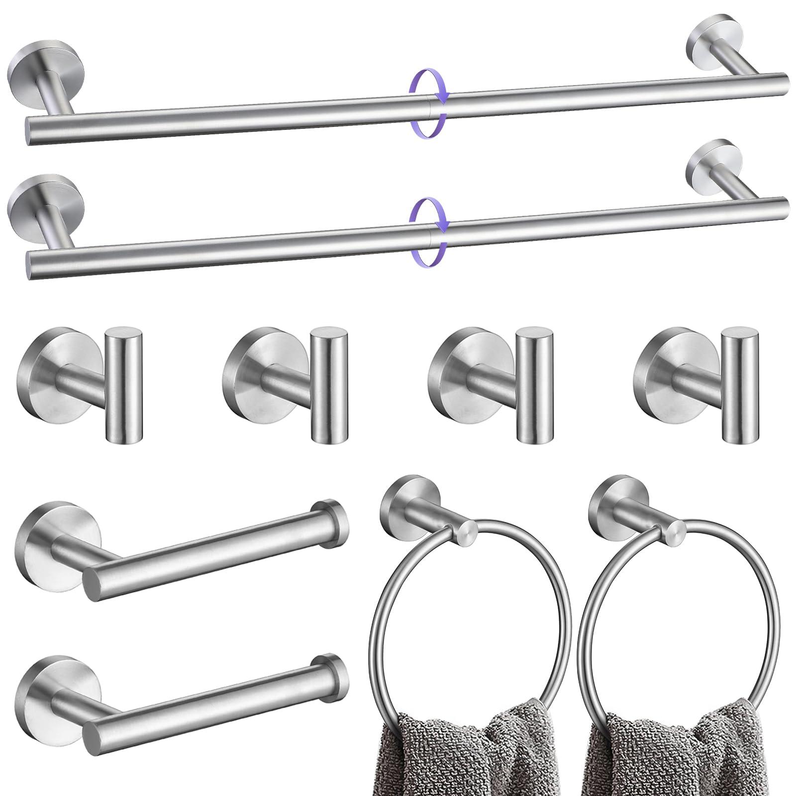 YACVCL 10 Pieces Brushed Nickel Bathroom Hardware Accessories Set, 27.5 Inch Towel Bar Set SUS304 Stainless Steel Towel Holder Set for Bathroom,Wall Mounted Towel Rack Set