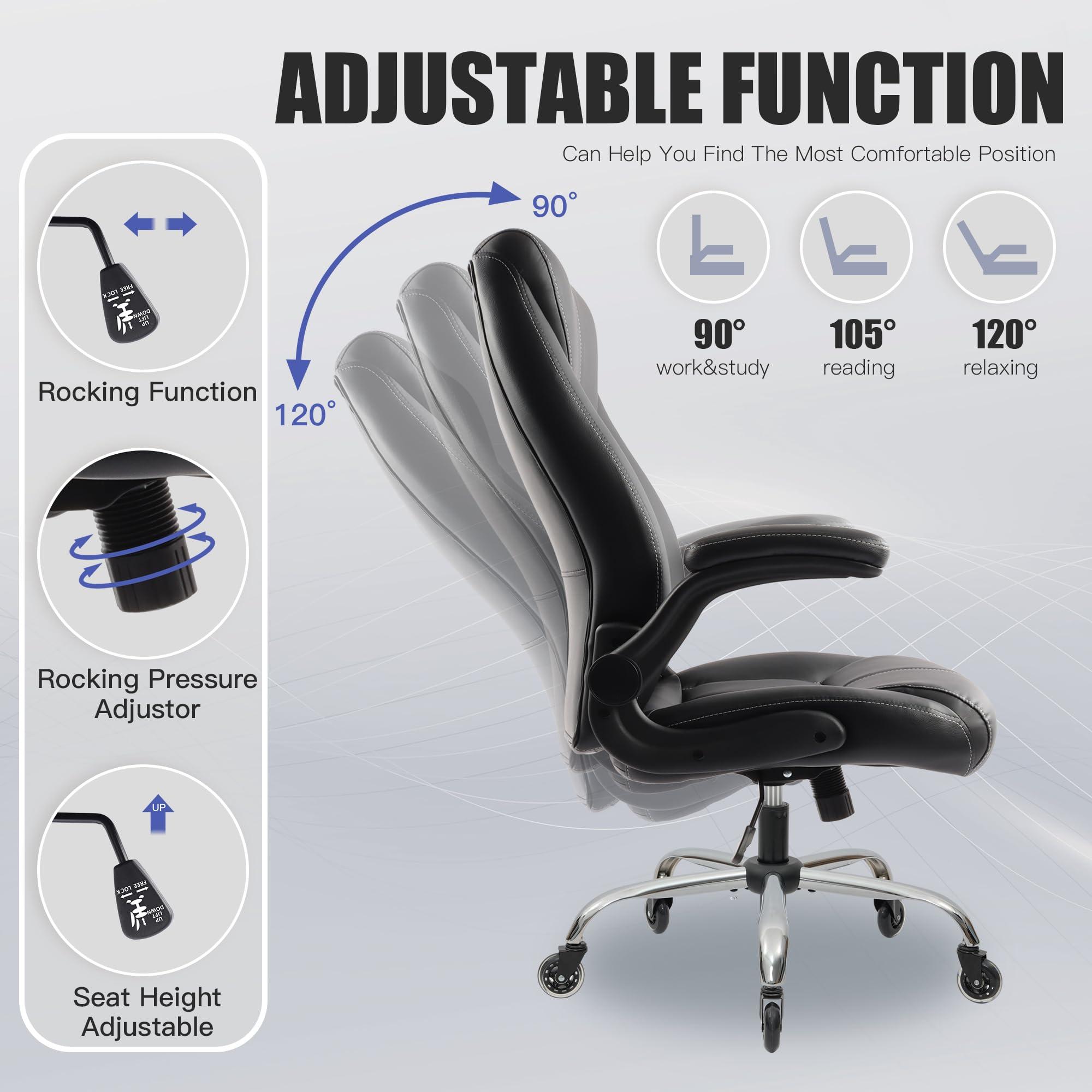 Big and Tall Office Chair 400lbs, Ergonomic High Back Executive Computer Chair for Heavy People, Heavy Duty Desk Chair with Adjustable Flip-up Armrests, Quiet Rubber Wheels&Lumbar Support, PU Leather - Image 5