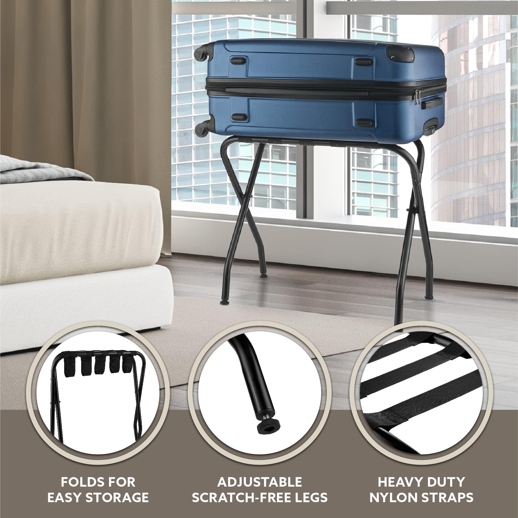 Bartnelli 2-Pack Folding Luggage Rack Collapsible Metal Suitcase Stand with Durable Black Nylon Straps- for Bedroom, Guest Room, or Hotel (Black Steel) - Image 5