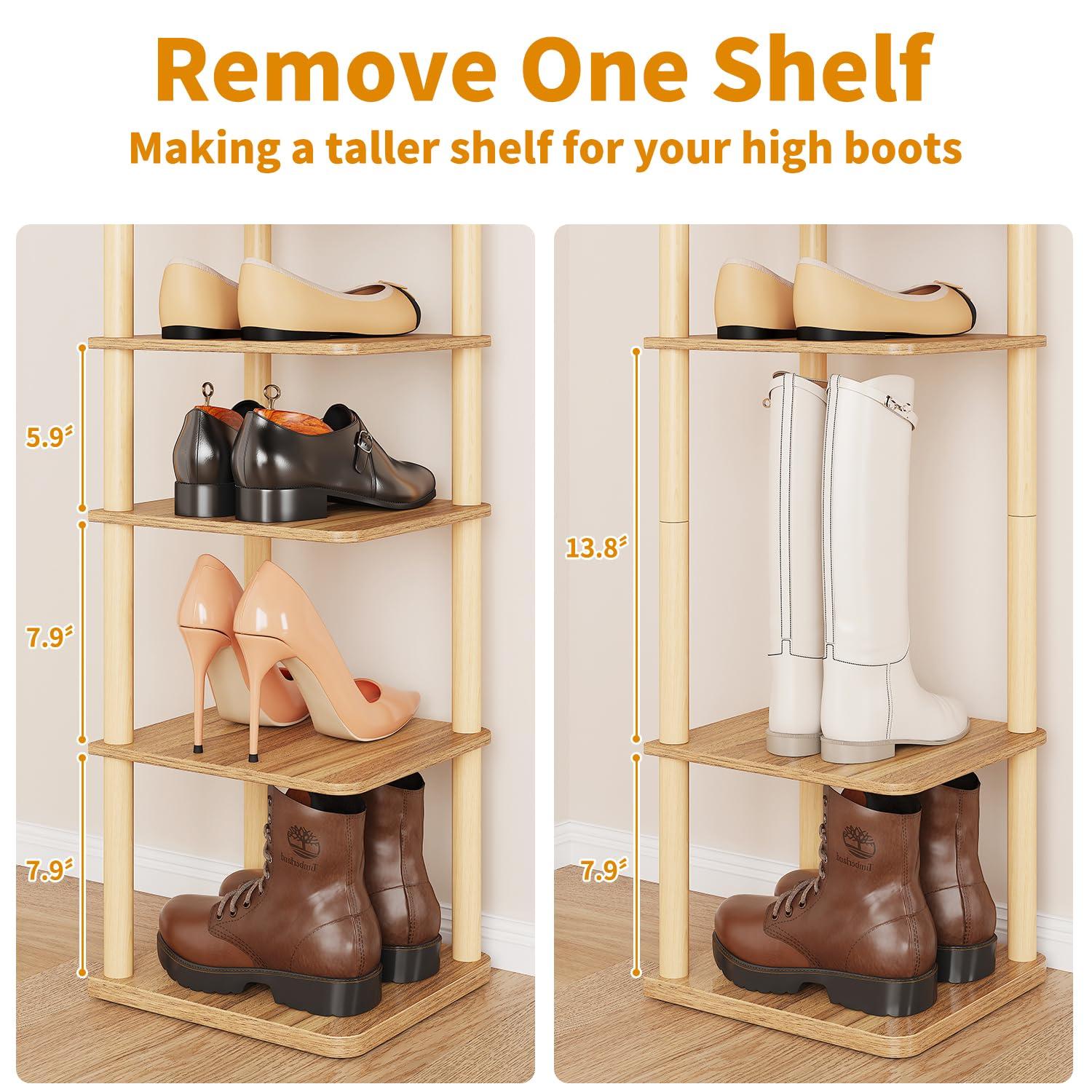 LUCKNOCK Vertical Shoe Rack, 8-Tier Tall Narrow Shoe Organizer for Entryway, Closet, Dorm & Small Spaces, Freestanding Wooden Shoe Shelf Tower for Boots, Sneakers, Heels. (Walnut) - Image 9
