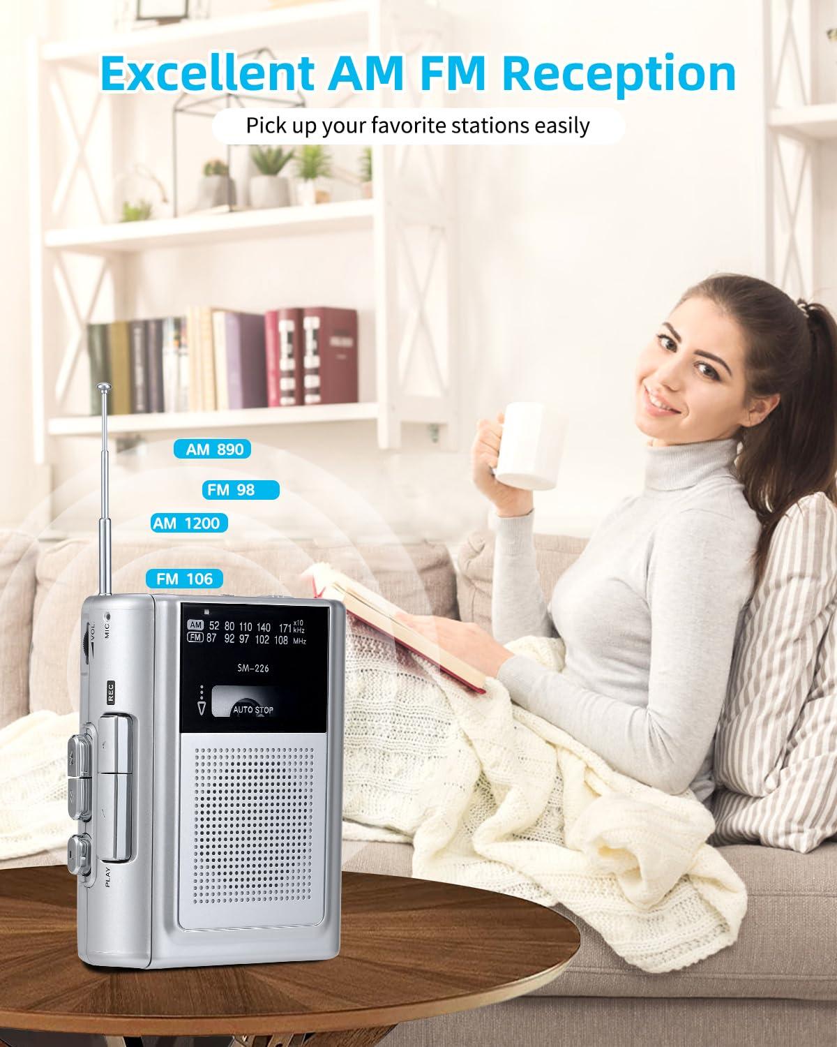 SEMIER Portable Cassette Player Recorder AM FM Radio, Compact Personal Small Cassette Tape Player/Recorder with Built in Speaker and Stereo Earphone Jack - Image 7