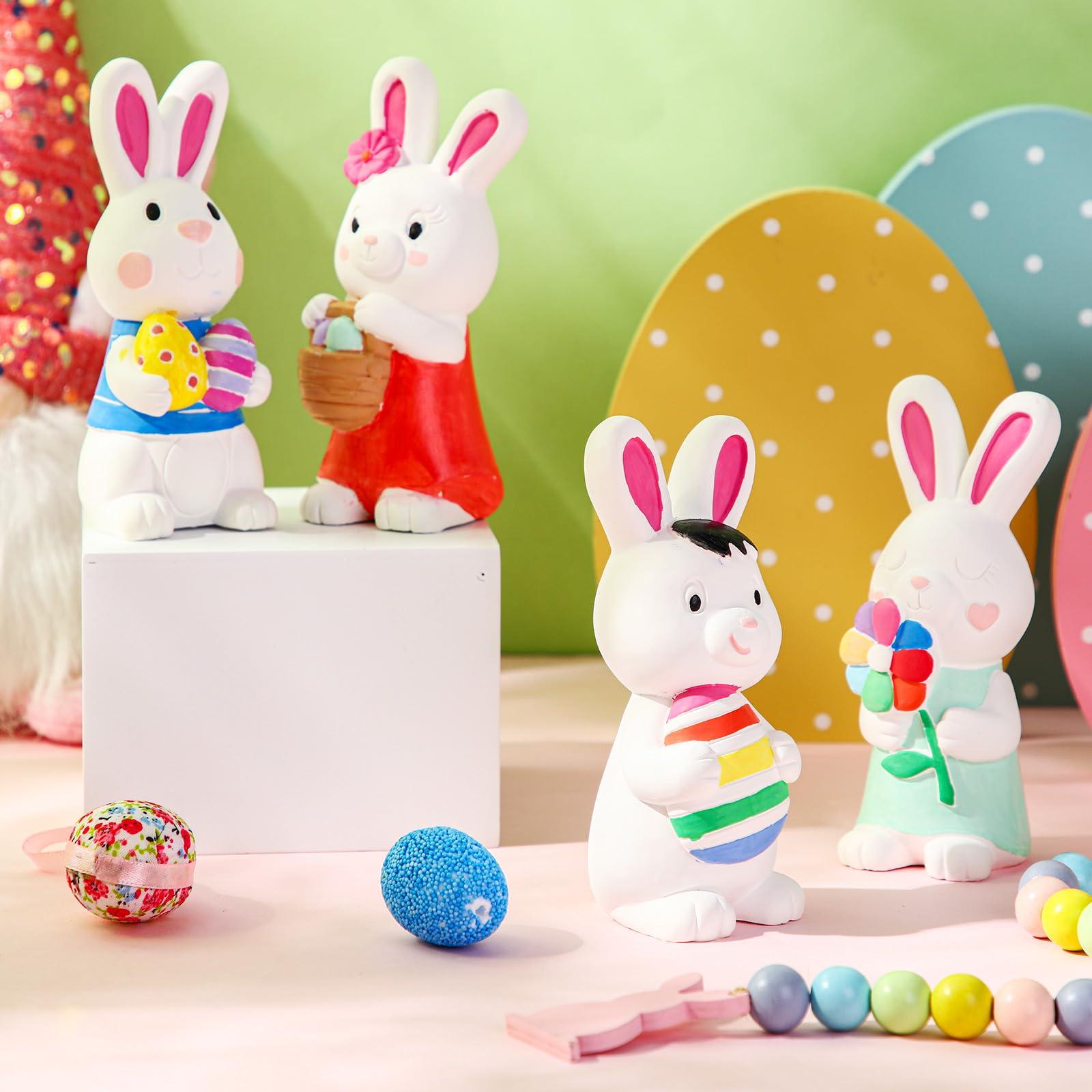 Zubebe 12 Pcs Ready to Paint Your Own Easter Bunny Figurines 5.1 Inch 3D Unpainted Blank Ceramics to Paint Bunny Statues Large DIY Arts Crafts Rabbit Ceramic Figurines for Easter Day Decor, 4 Styles - Image 3