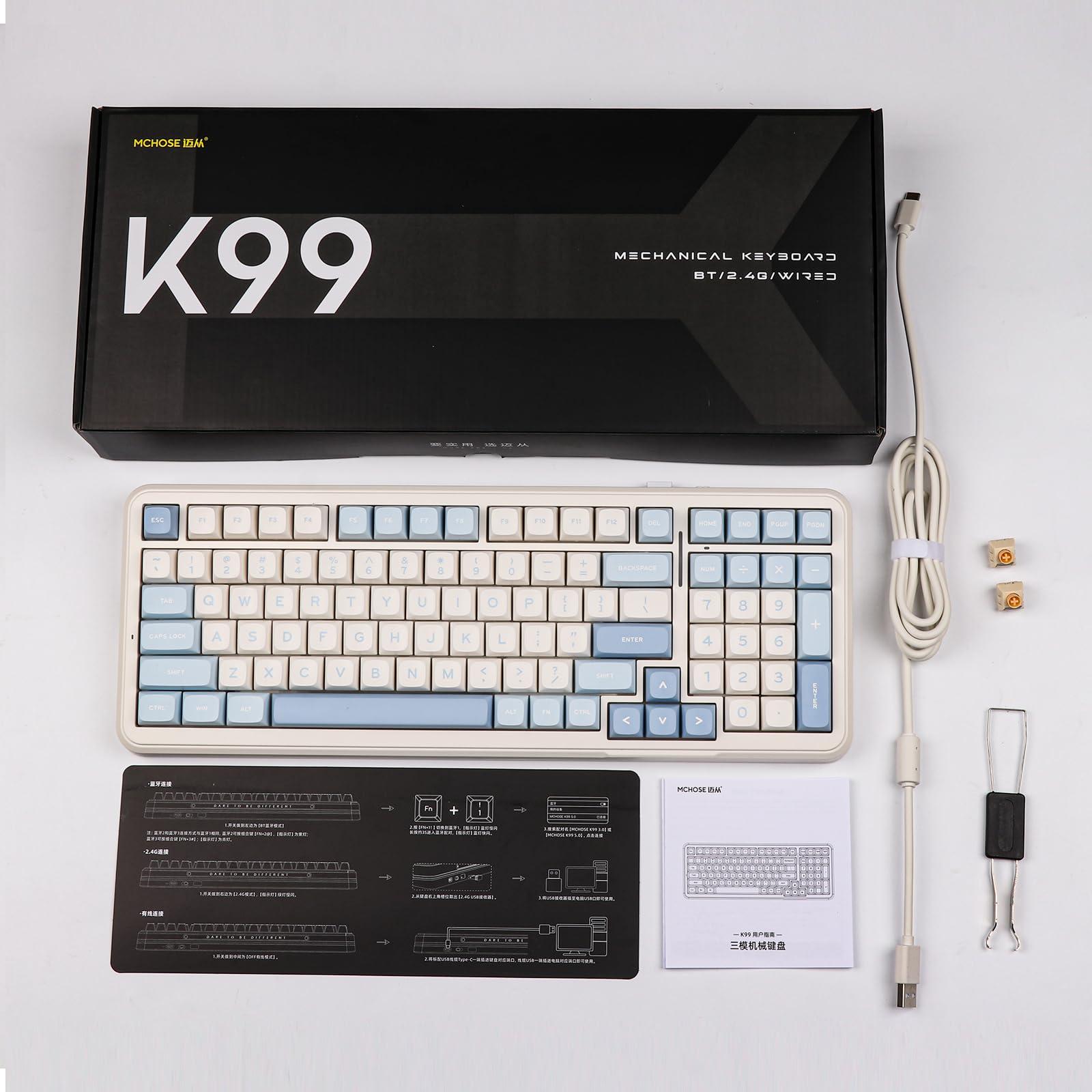 MechLands MCHOSE K99 96% Wireless Gaming Keyboard, Gasket Mechanical Keyboard, BT5.0/USB-C/2.4GHz Wireless Creamy keyboard, with 6-Layer Padding, 6000mAh Battery, Hot Swappable, NKRO for Win/Mac/Linux - Image 8