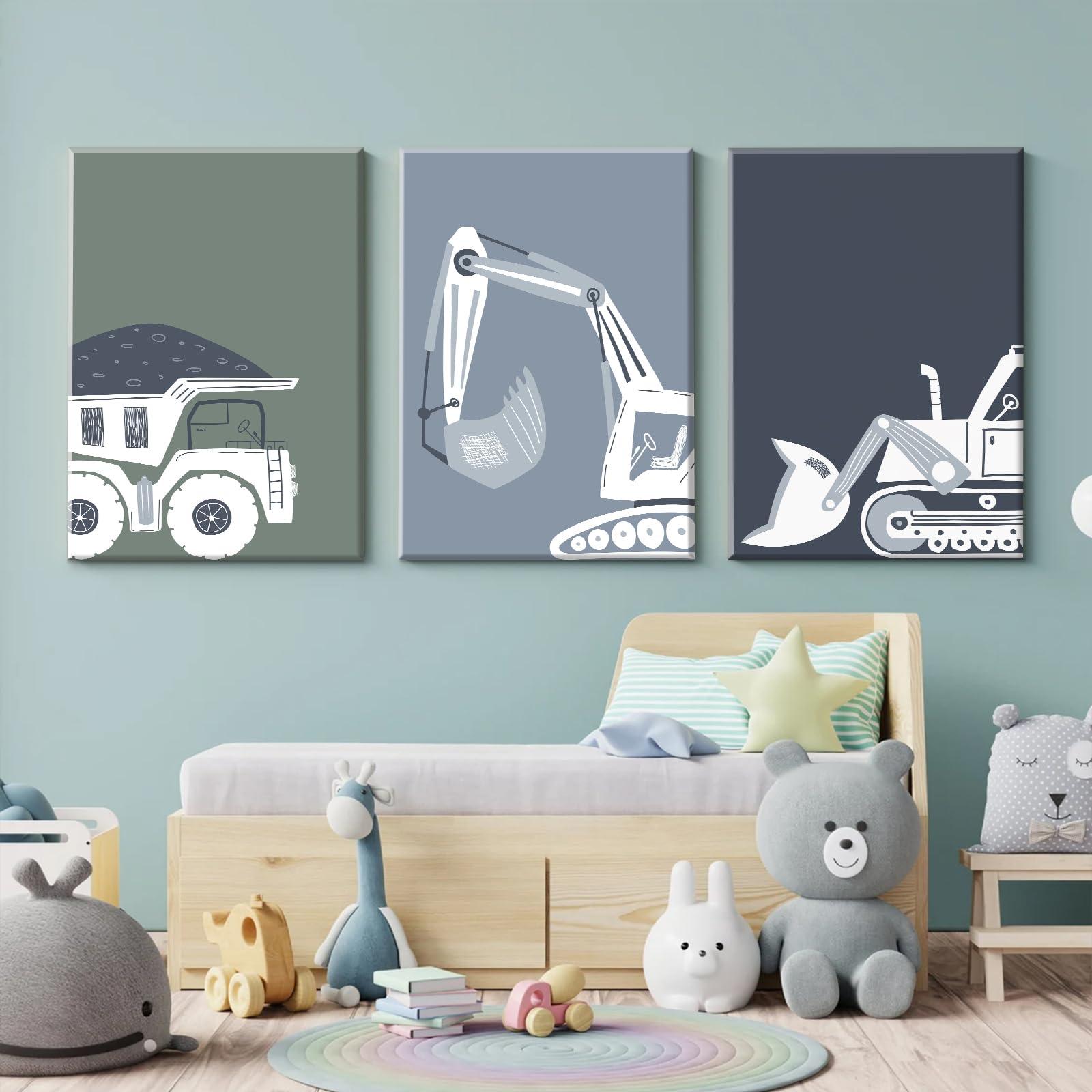 Construction Truck Wall Art Decor Toddler Boys Room Canvas Wall Art Tractor Vehicle Posters Dump Truck Wall Art Kids Bulldozer Pictures Nursery Prints for Boys Bedroom 12x16x3 Inch Wrapped Canvas - Image 4