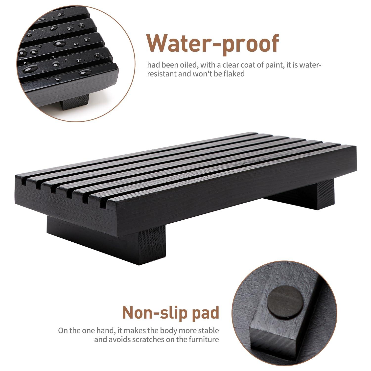 Small Black Bathroom Decor Tray for Counter Dish Soap Holder Wooden Pedestal Stand for Kitchen Sink Soap Dispenser Wood Risers Kitchen Accessories Countertop Vanity Counter Sponge Sink Tray - Image 5