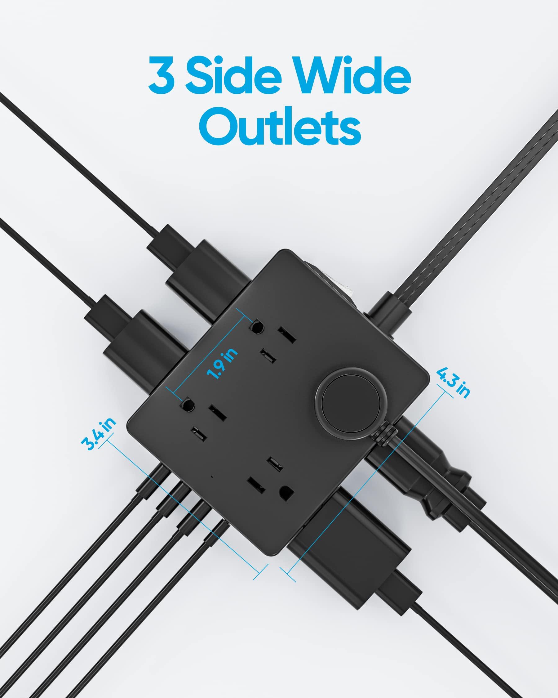 Surge Protector Power Strip, Olcorife 15ft Long Extension Cord with 8 Outlets 4 USB Ports(1 USB C), Flat Wall Plug Outlet Extender, College Dorm Room Essentials, Black - Image 6